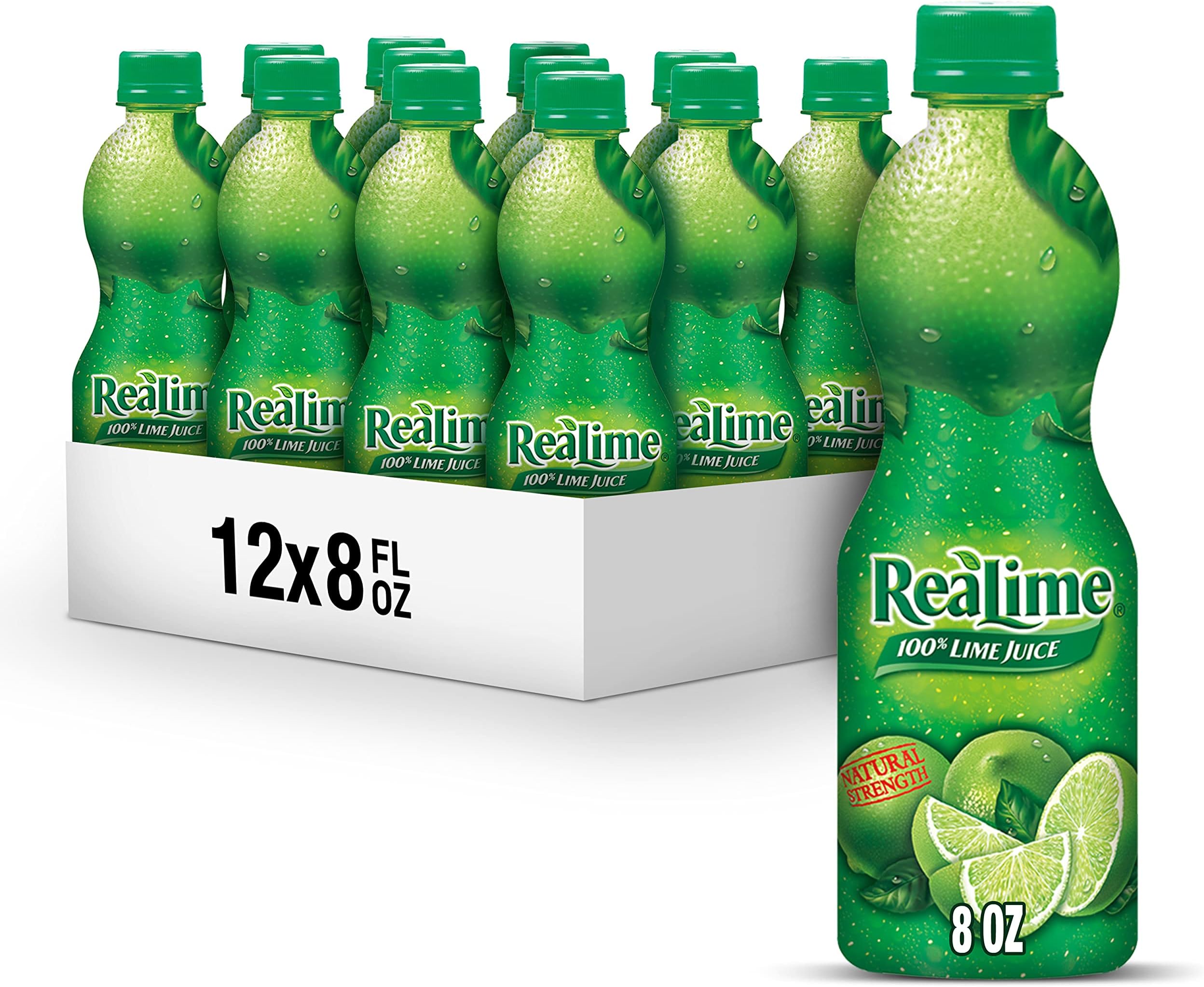 ReaLime 100% Lime Juice, 8 fl oz bottle (Pack of 12), Made with Lime Juice from Concentrate, Gluten-Free, Sodium Free, Perfect Mixer to add to Cocktails and Marinades