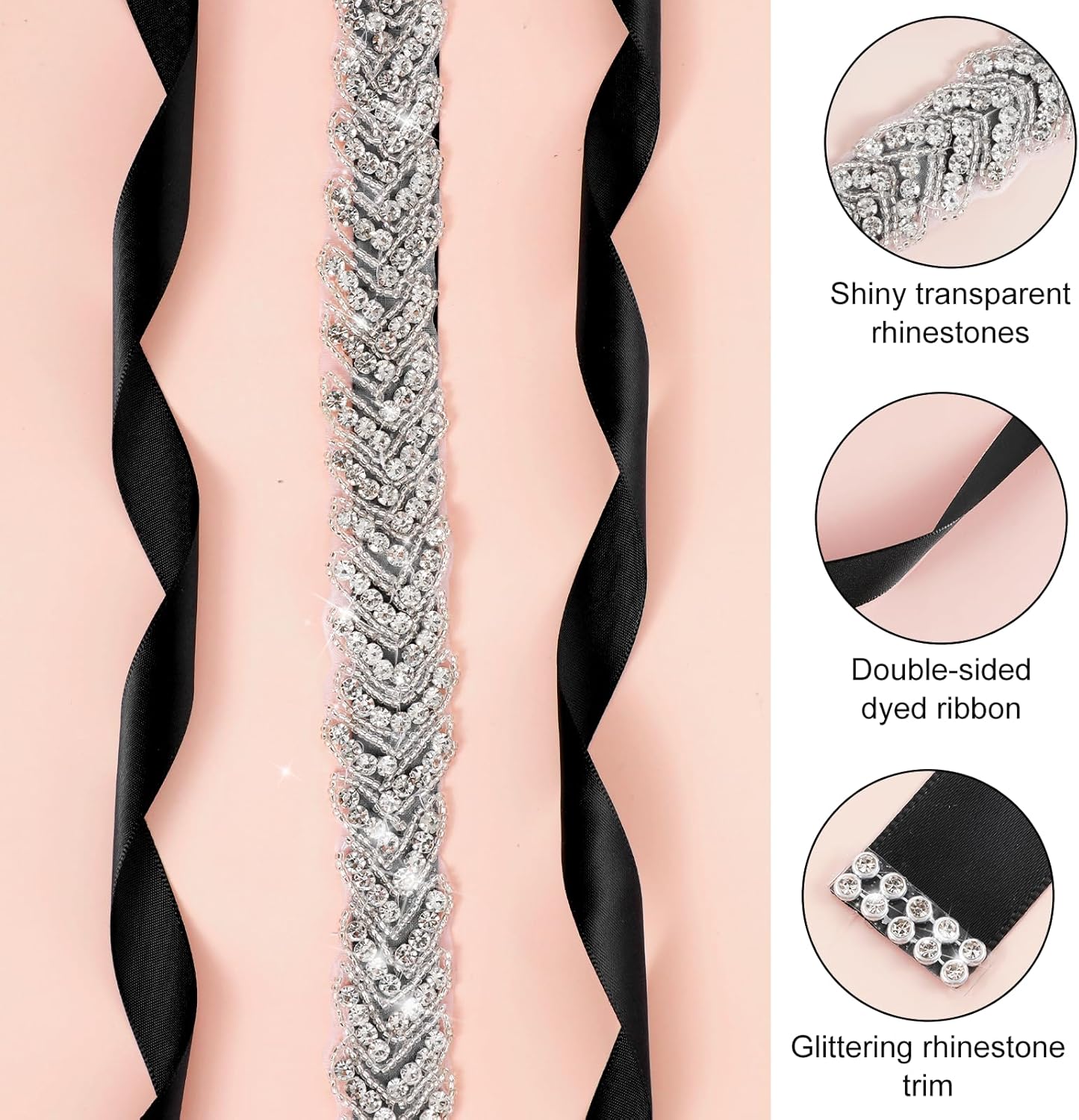 Silver Rhinestone Wedding Dress Belt, Adjustable Rhinestone Belt for Formal Dress, Sparkly Waist Belts for Bridal Women Dresses Accessories - Image 3