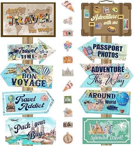 Juego de 21 decoraciones temáticas de viaje para fiestas carteles de aventura para puerta de crucero decoraciones para fiestas de viaje o viajes