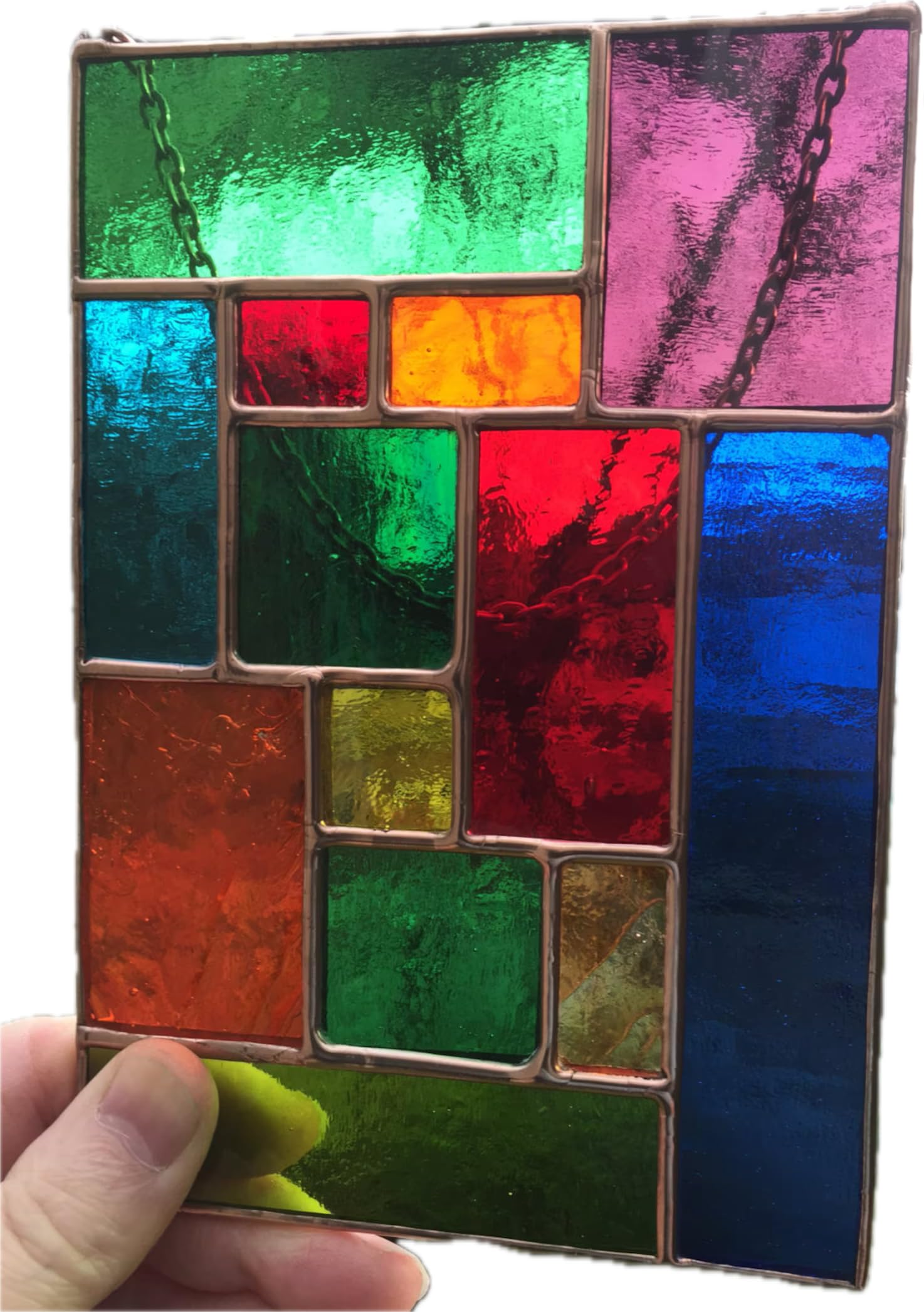 Pannello in vetro colorato, in rame, multicolore, arte astratta