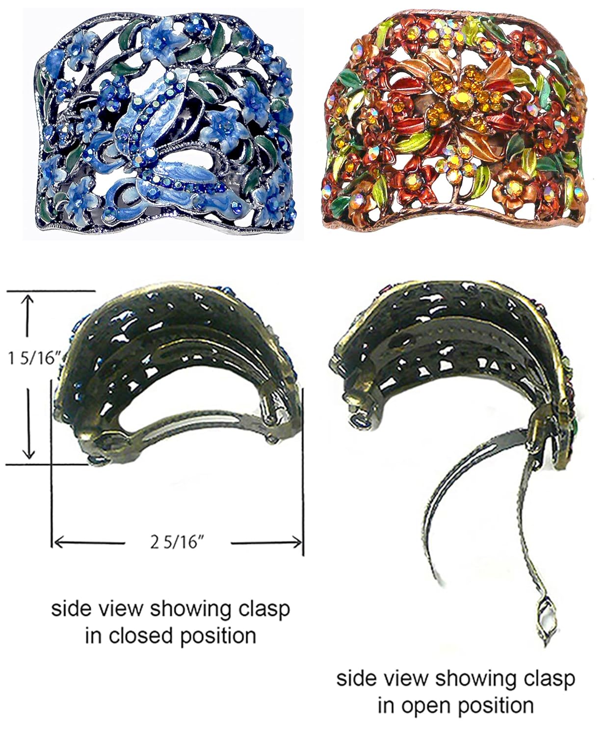 Set of 2 Crystal Butterfly and Flower Hair Holder Barrettes Ponytail Hair Barrettes YY86900-5 blue autumng