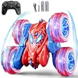 Spider Remote Control Car, 360° Stunt RC Cars for Kids Ages 6-12​ Double-Sided Rotation, 4WD Cool Wheel Lights&2.4GHz Control; Rechargeable Electric Race Car Toys Gift for Boys Girls (Red&Blue)