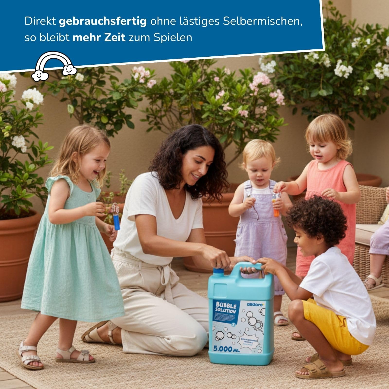 alldoro 60658 Bubble Fun Liquide pour Bulles de Savon en bidon de 5000 ML, Eau savonneuse en réserve de 5 litres XXL, bidon de Recharge, pour Enfants, Adultes, fêtes, événements