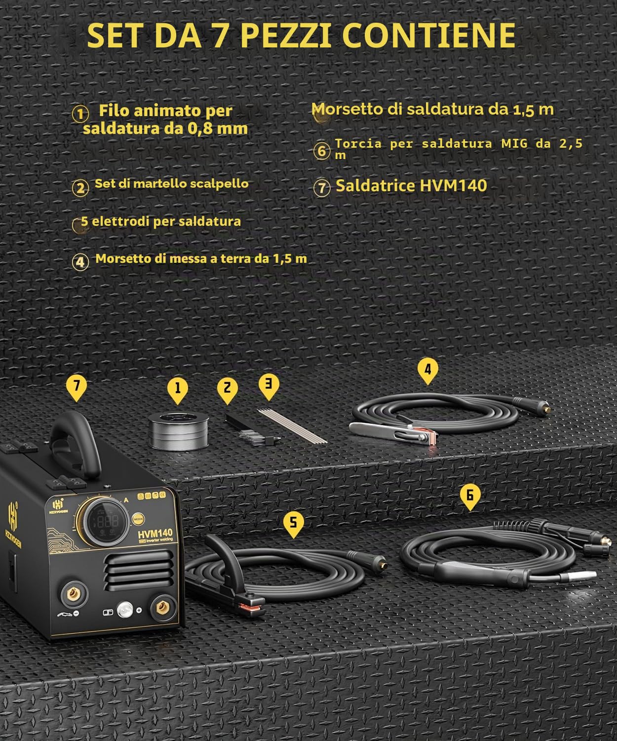 H HZXVOGEN Saldatrice A Filo No Gas 140A 230V 3 in 1 Inverter Filo Animato MIG/MMA/Lift TIG Mini Multiprocesso Portatile Elettrodo Saldatrice HVM140