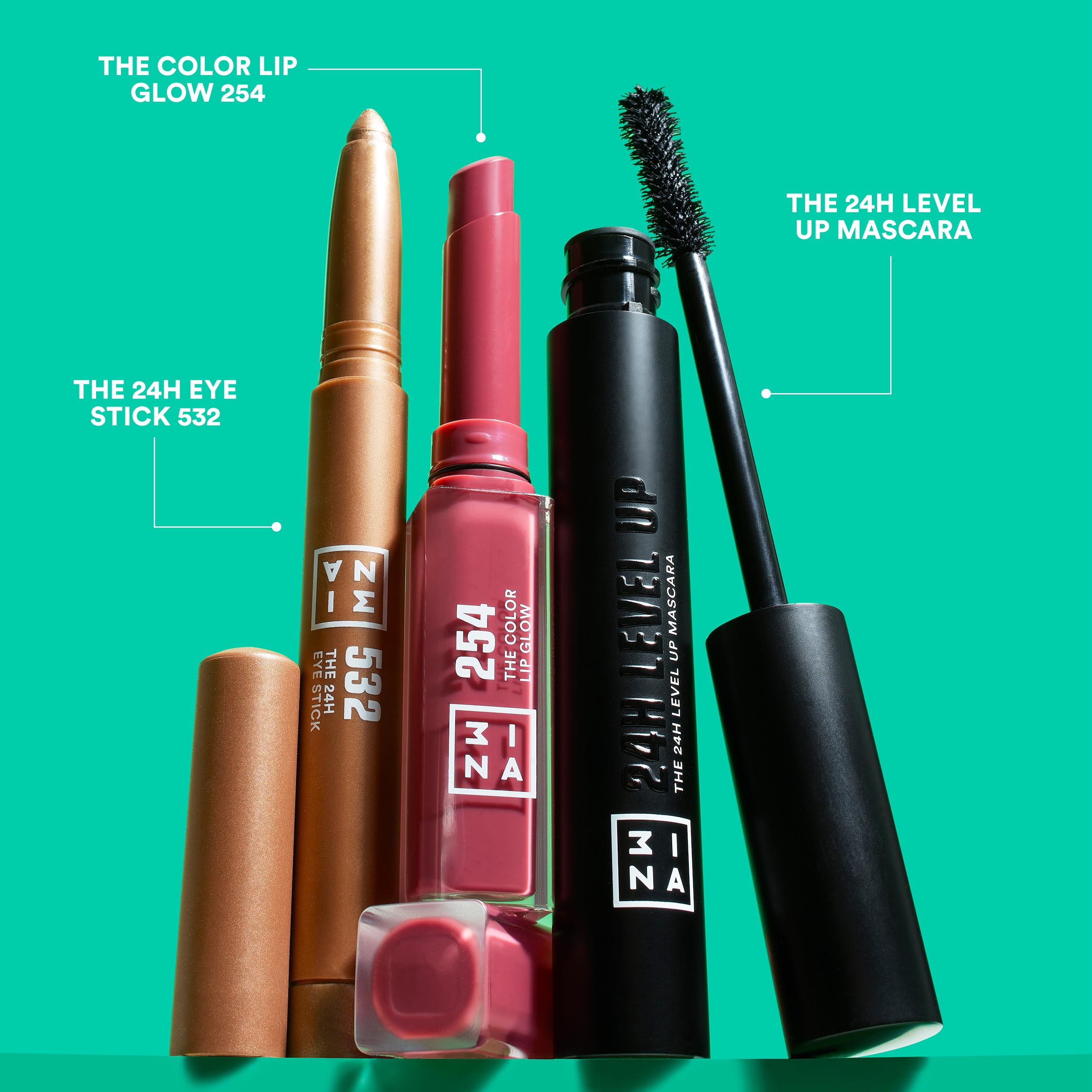 3INA MAKEUP - The Scribble and Glow Kit - Zestaw do makijażu 3INA – Eye Stick 532 + Lip Glow 254 + Level Up Mascara 900 – Kosmetyki kolorowe – Idealny prezent - Vegan - Cruelty Free