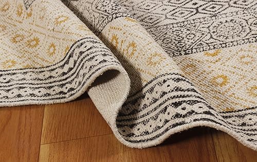 Miniatura 9 de CASAVANI Alfombra de área de 10 x 18 kilim, hecha a mano, bohemia, alfombra oriental, de algodón, color beige y negro, fácil de limpiar, alfombra de