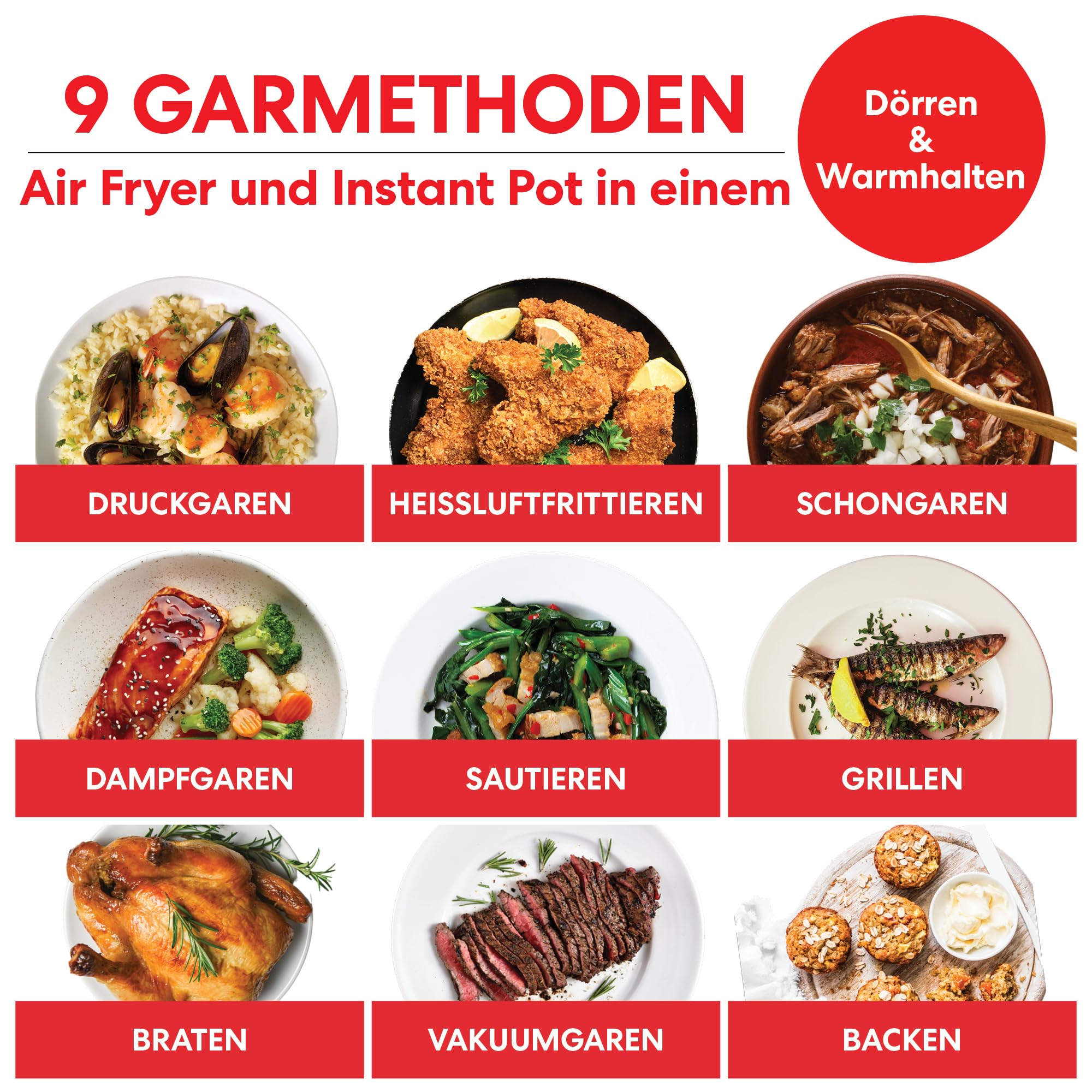 Instant Pot Duo Crisp + Heißluftfritteuse 11-in-1 Elektro-Multikocher 5.7 L - Schnellkochtopf, Luftfritteuse, Schongarer, Dampfgarer, Dehydrator mit Grill, Warmhalte- und Backfunktion, Edelstahl