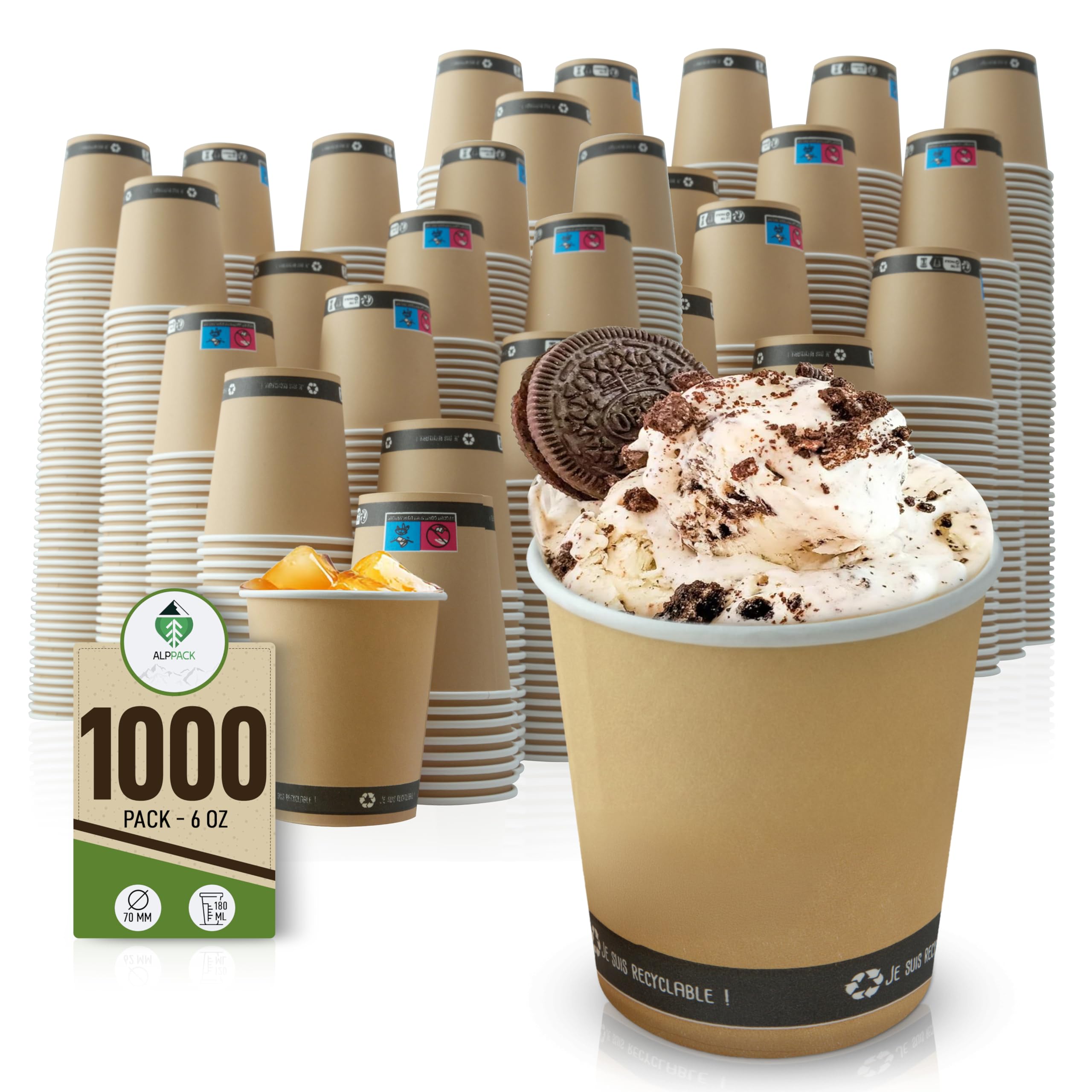 Juego de 1000 vasos desechables de cartón Kraft 6 oz / 18 cl - Tazas de café desechables para café, té y bebidas calientes, resistentes al calor, ideales para profesionales, oficinas y eventos