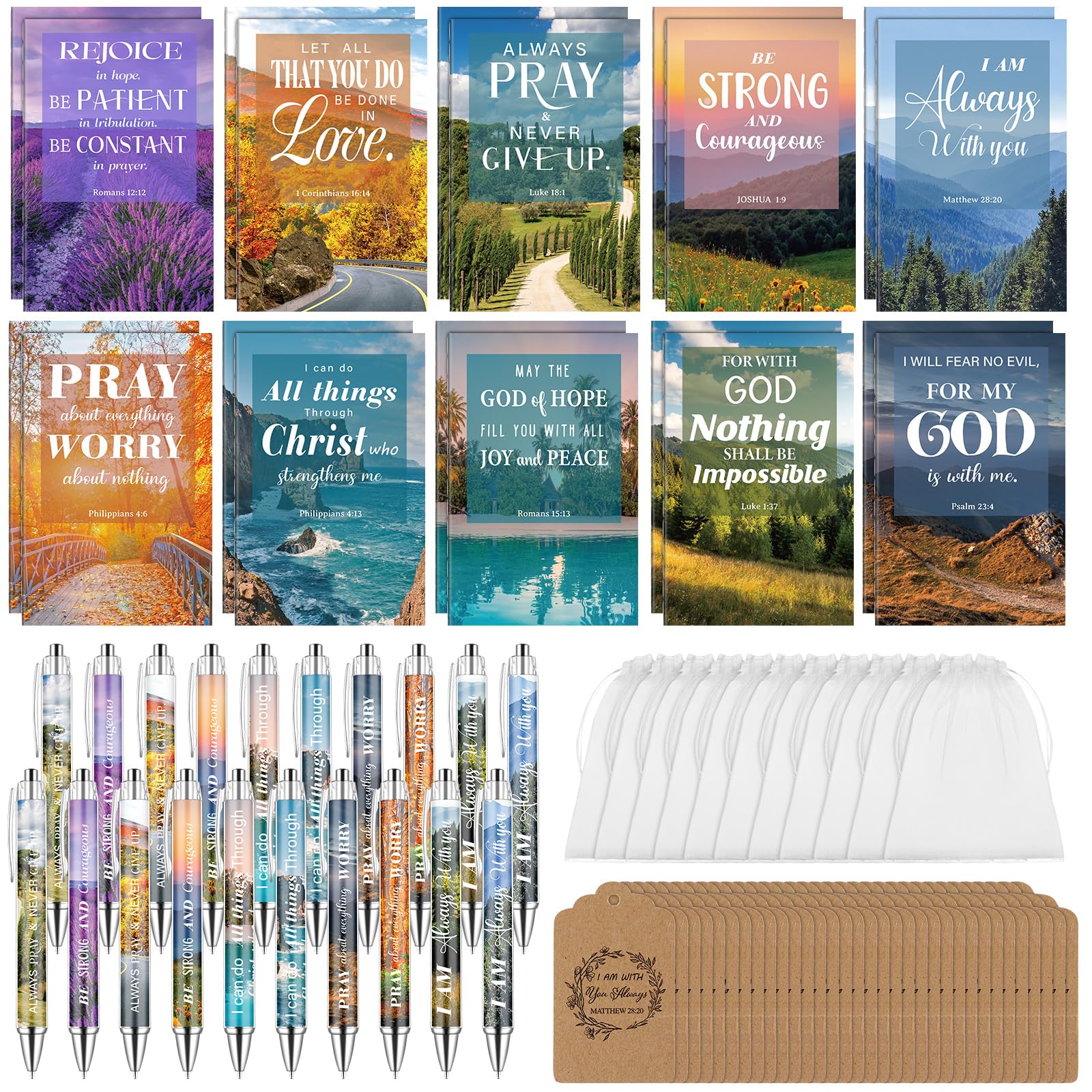 20 Set/80Pcs Christian Gift Including Bible Verse Notebooks Scripture Pens Prayer Tags, Church Journals Notepads Bible Verse Gifts for Women Men Christian Christmas Inspirational Religious Party Gifts
