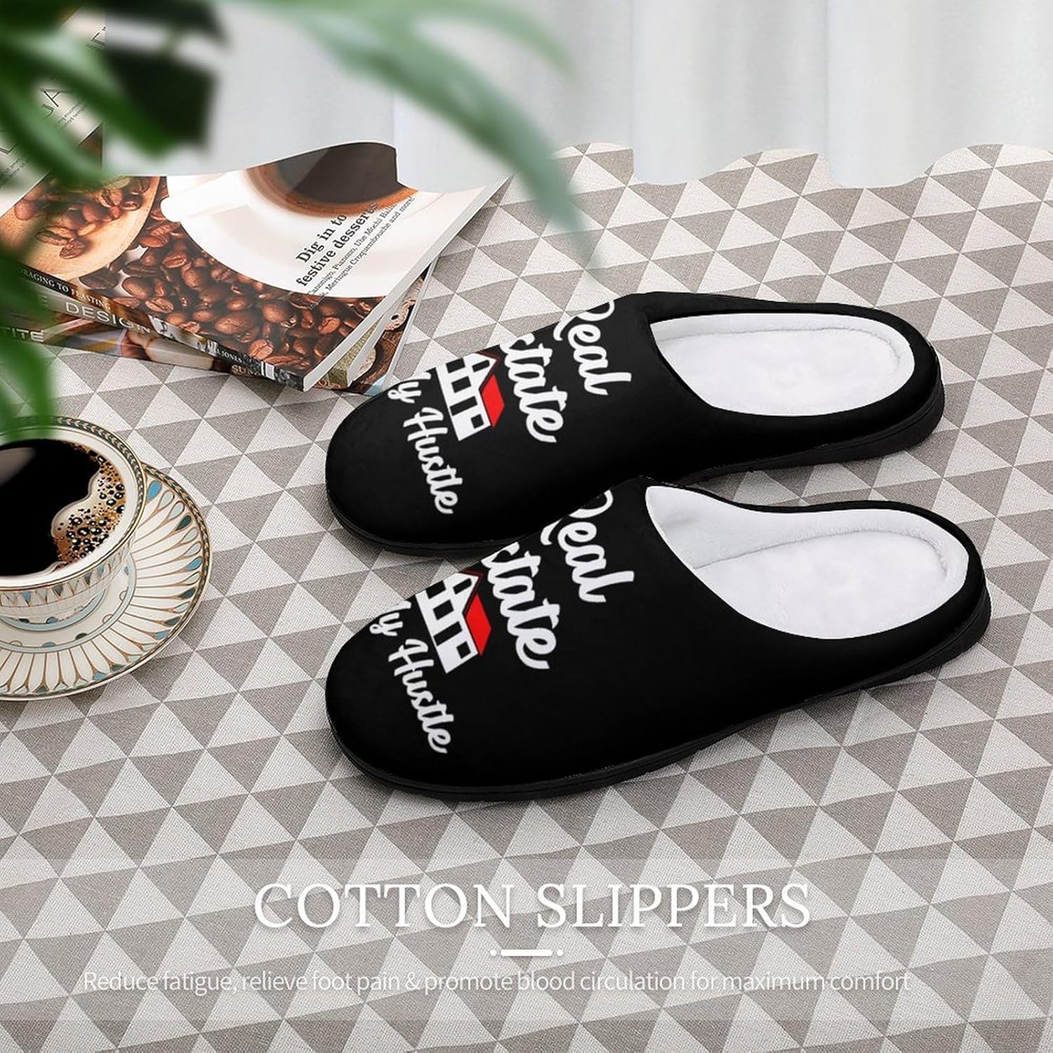 Real Estate Is My Hustle Women's House Slippers Memory Foam Warm Shoes Spa Rubber Sole Indoor Outdoor