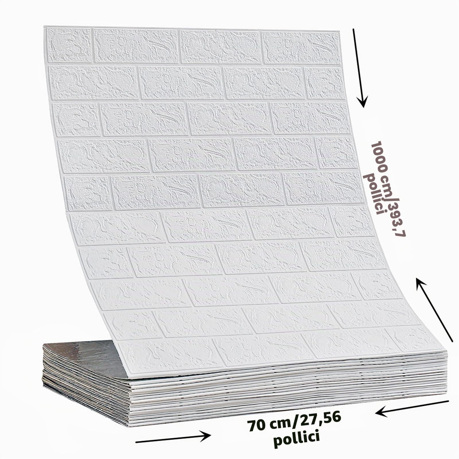 Carta da parati per ambienti umidi, 70cmx1000cm autoadesiva, isolante, imitazione pietra, carta da parati autoadesiva, pannelli adesivi 3D per camera da letto, bagno, cucina (Bianco)