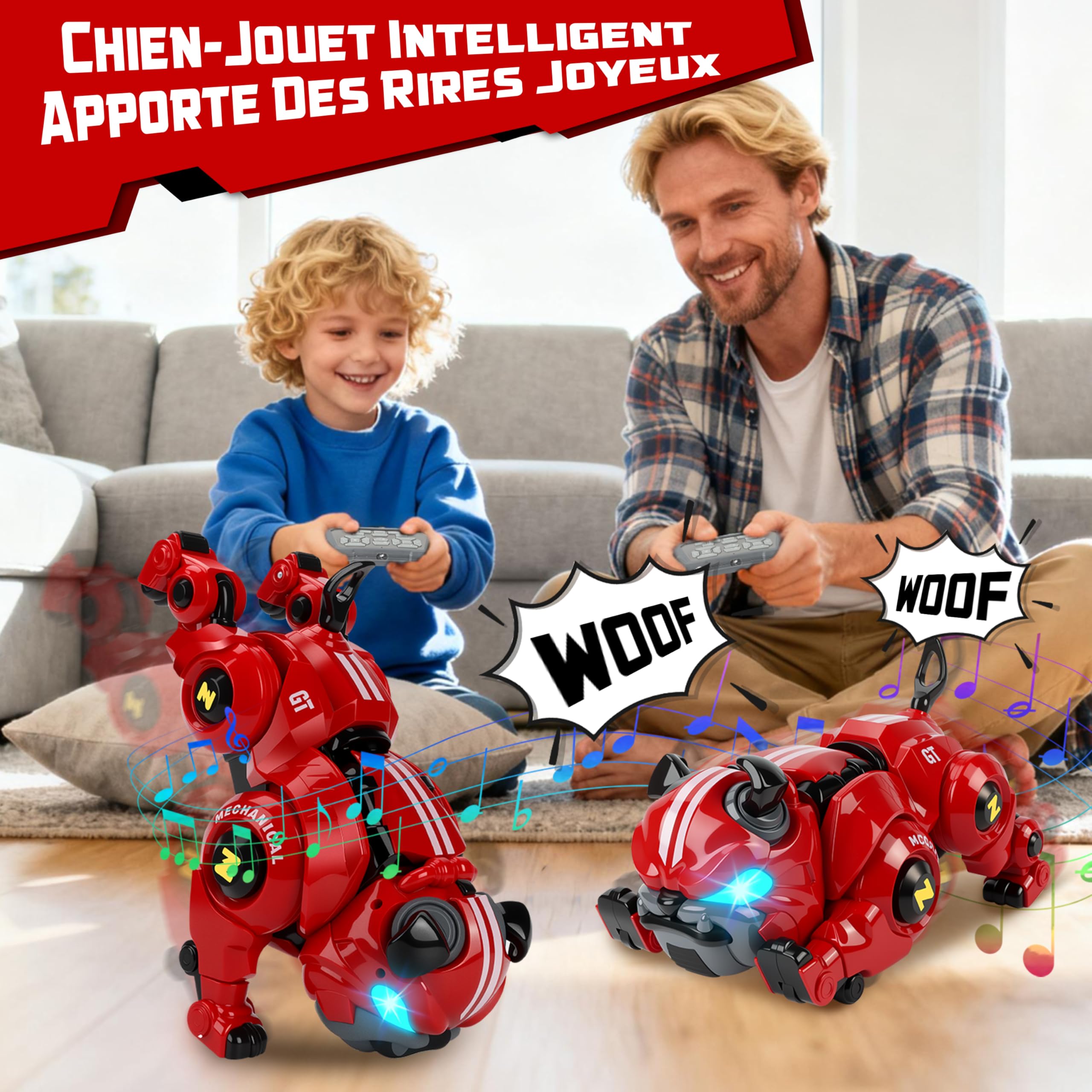 Aragallant Chien Robot Telecommande Garcon, Robot Programmable Chien Interactif avec Chanter, Danser, Fonction Dressage et Contrôle Gestuel, Intelligent Chien Qui Marche et Aboie pour Enfants 6+