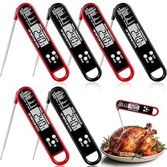 Xuhal 6 Pieces Digital Food Thermometer Instant Read Meat Kitchen Thermometer for Grill Cooking BBQ Waterproof Fast Cooking Thermometer with Foldable Long Probe Magnet Calibration Turkey Outdoor Fry