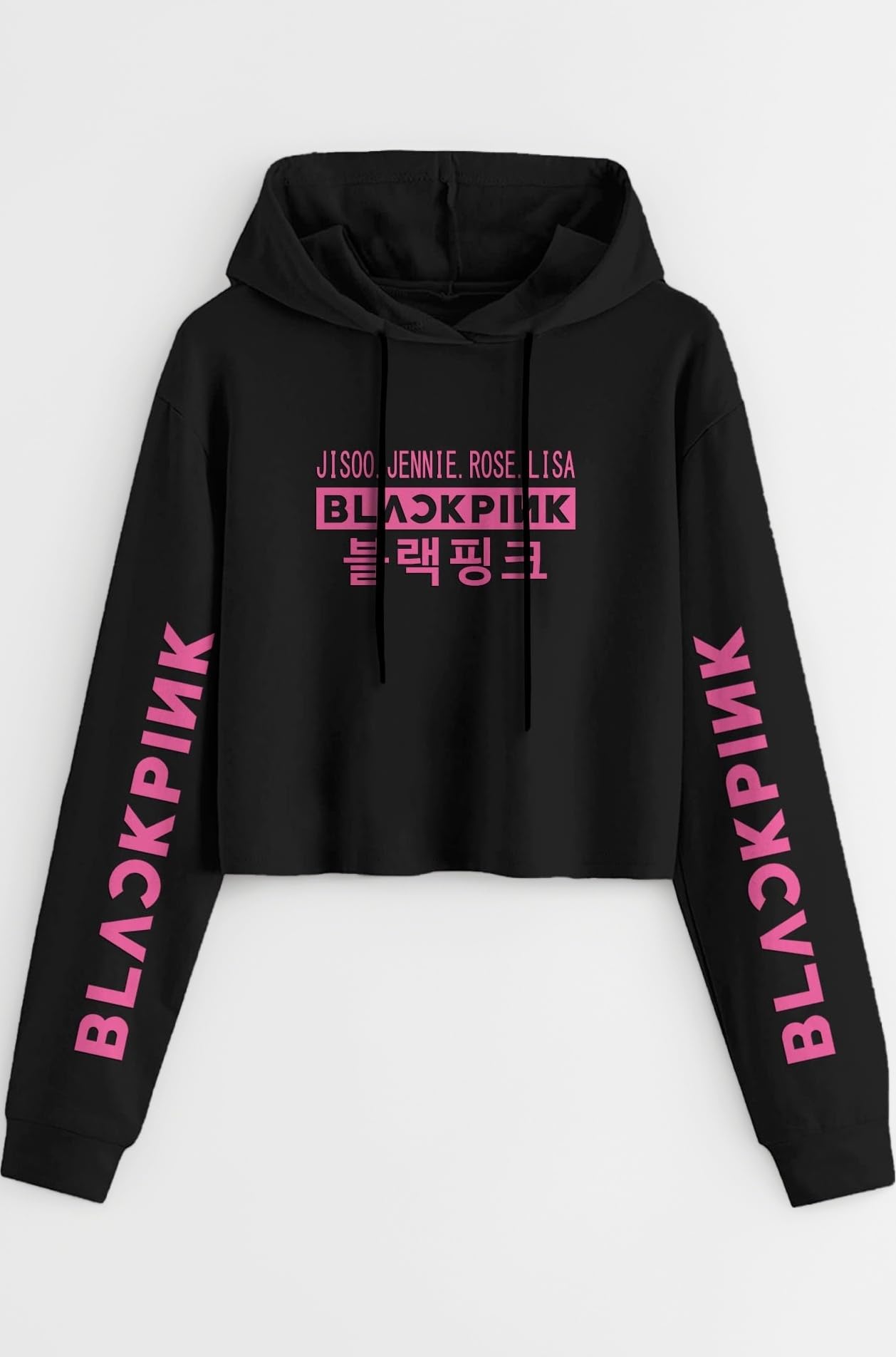 FUNKY MONKEY Blackpink Crop Hoodie Lisa Jennie Jisoo ROS� K-pop Long Sleeve Printing Hooded Sweatshirt Pullover Sweater (for Summer and Winter) 11-12.