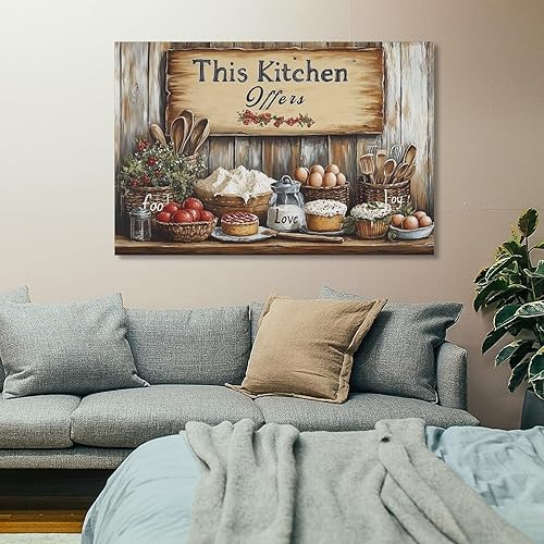 Miniatura 7 de Arte De Pared De Cocina De Campo, Impresiones En Lienzo Enmarcado, Utensilios De Cocina Y Alimentos, Pintura Rústica De Granja, Cocina, Comedor,
