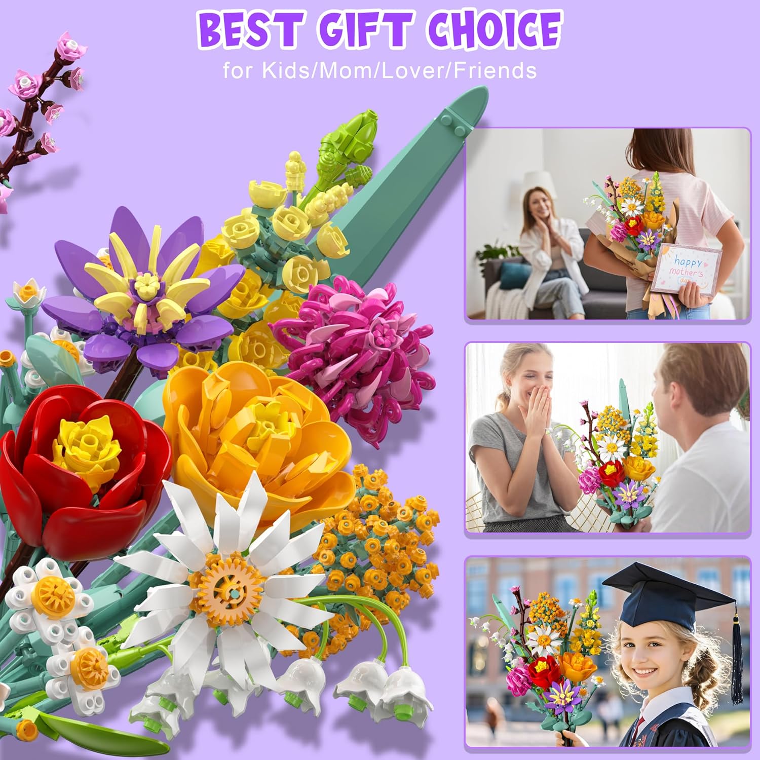Flower Bouquet Building Set, 1070PCS DIY Botanical Blocks for Home & Office Decor, Gift for Adults & Kids Age 8+, Ideal for Birthday, Valentine's Day, Graduation, Mother's Day
