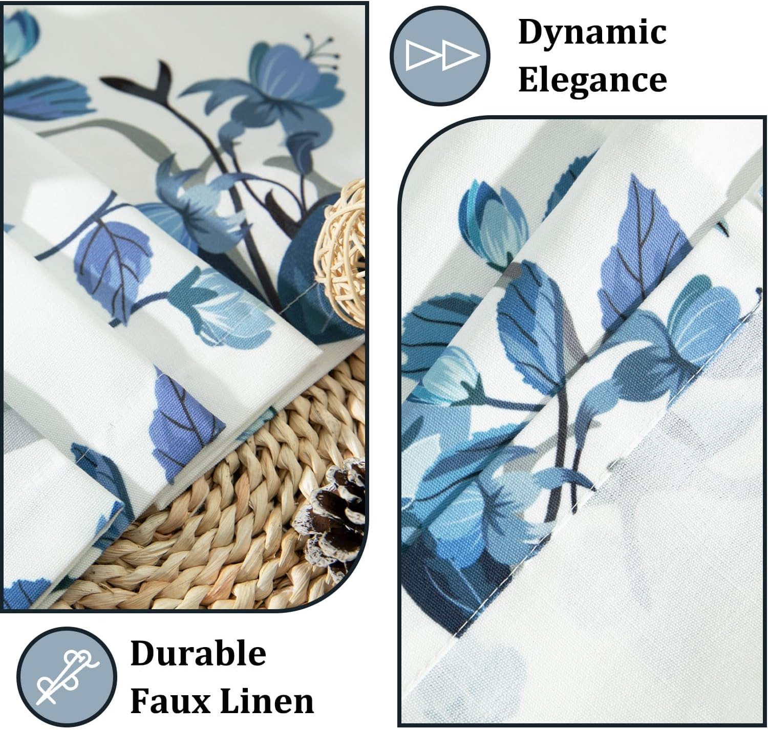 Leeva Home Decor Aesthetic Bedroom Curtains, Linen Look Blue Bird Print Window Curtains, Privacy Drapes 2 Panels Set for Living Room, 52 x 63 Inches, Rod Pocket