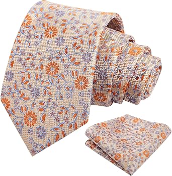 Alizeal Mens Vintage Daisy and Leaf Tie Set | Pocket Square for Dinner Date and Romantic Occasions