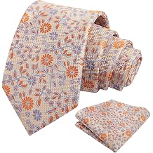 Alizeal Mens Vintage Daisy and Leaf Tie Set with Pocket Square for Dinner Date and Romantic Occasions