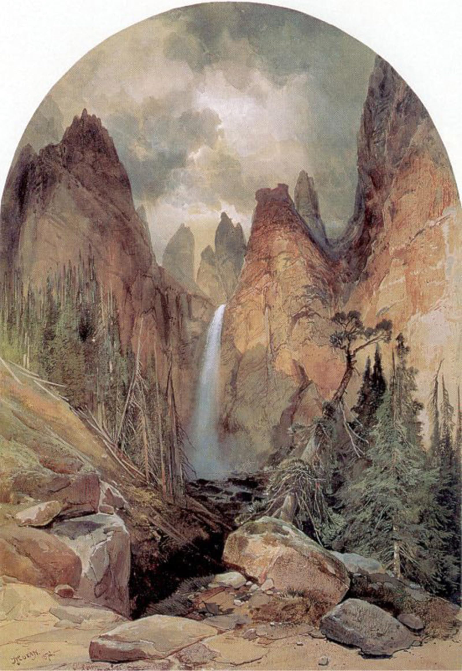 Posteriik No Frame Vintage Art Print Images Pictures Print Tower Falls By Thomas Moran Modern Colour Posters For Office Home Decor 60X90cm