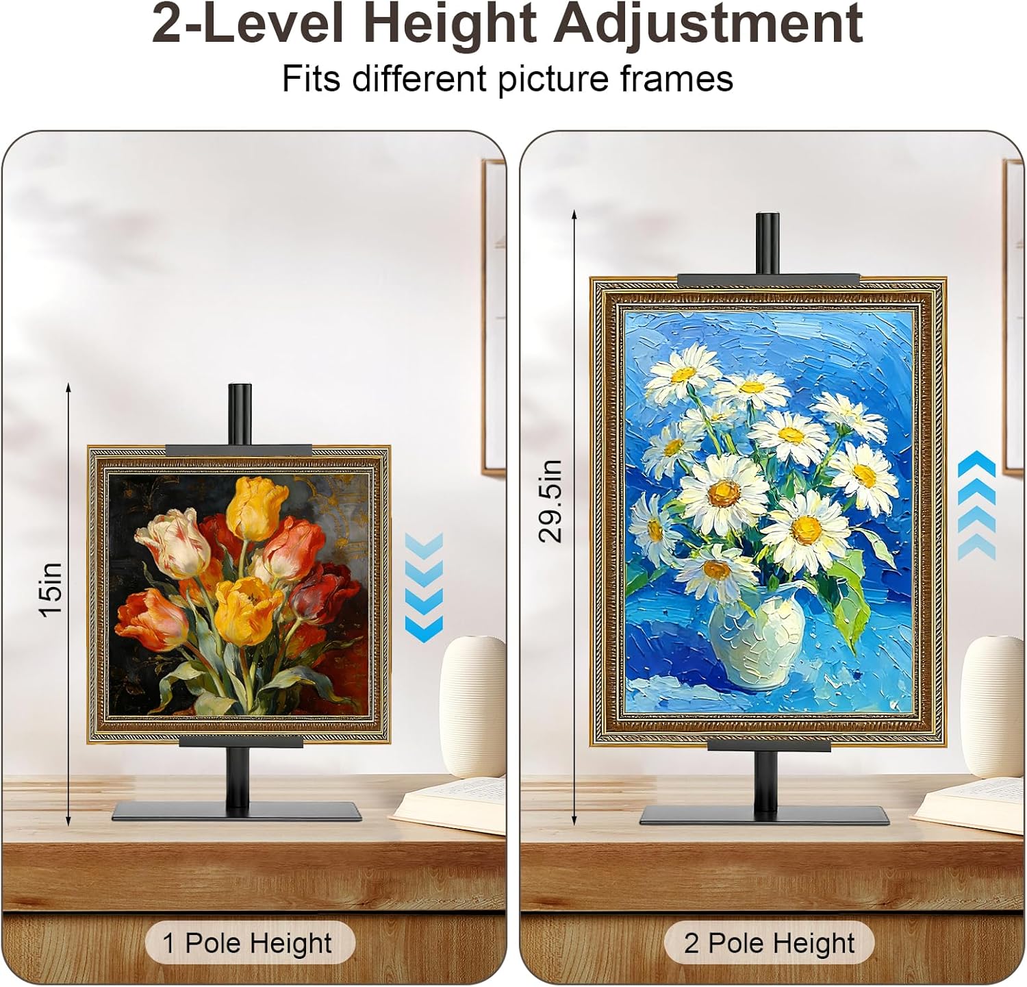 Adjustable Tabletop Picture Frame Stand,Heavy Metal Base Adjustable Size Table Easels for Display,Picture Frame Holder Art Display Stand,Art Poster Rack,for Home Office Galleries