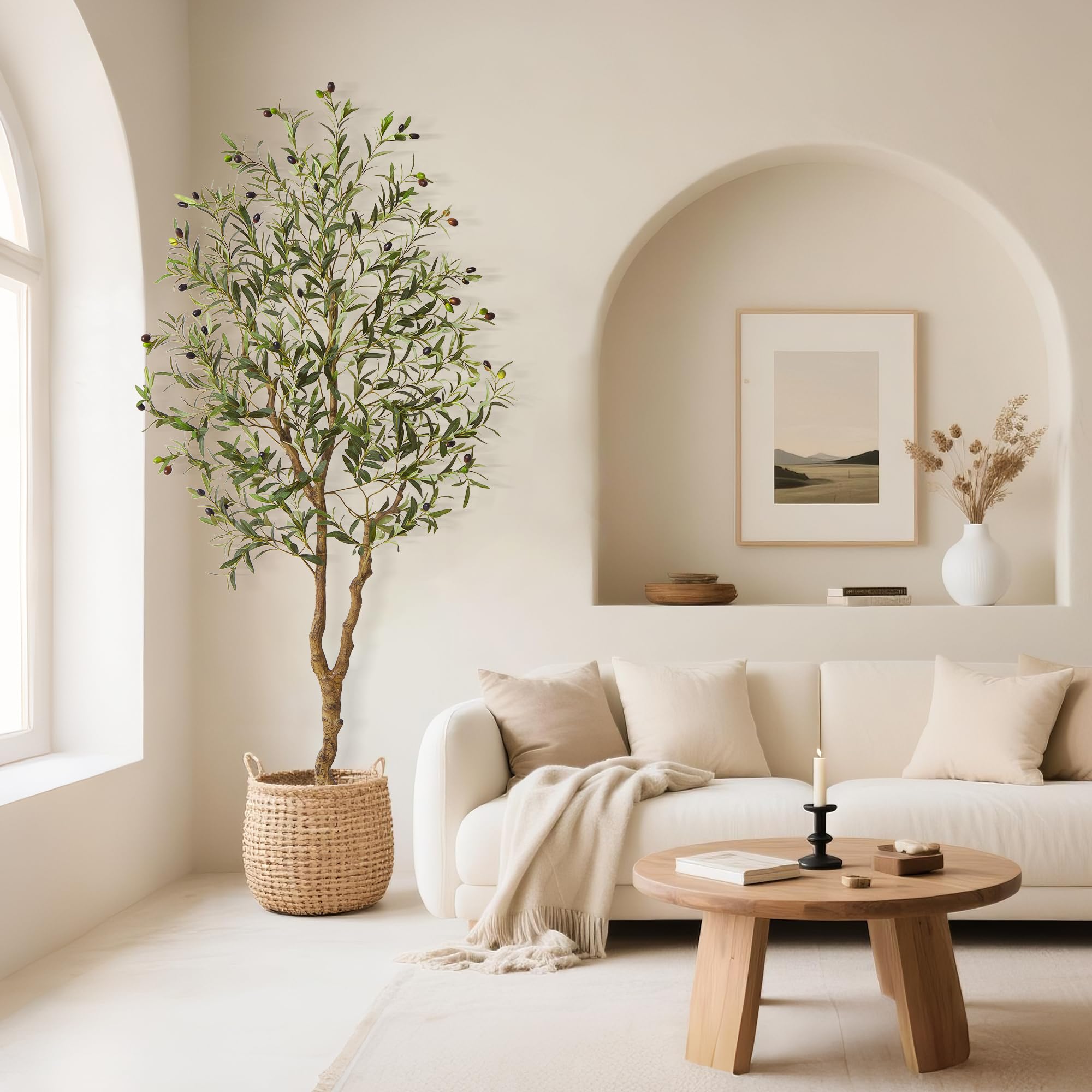 ilitphke Artificial Olive Trees, 6Ft Tall Faux Olive Tree with Realistic Leaves and Fruits, Fake Potted Olive Silk Tree, Floor Plants for Living Room