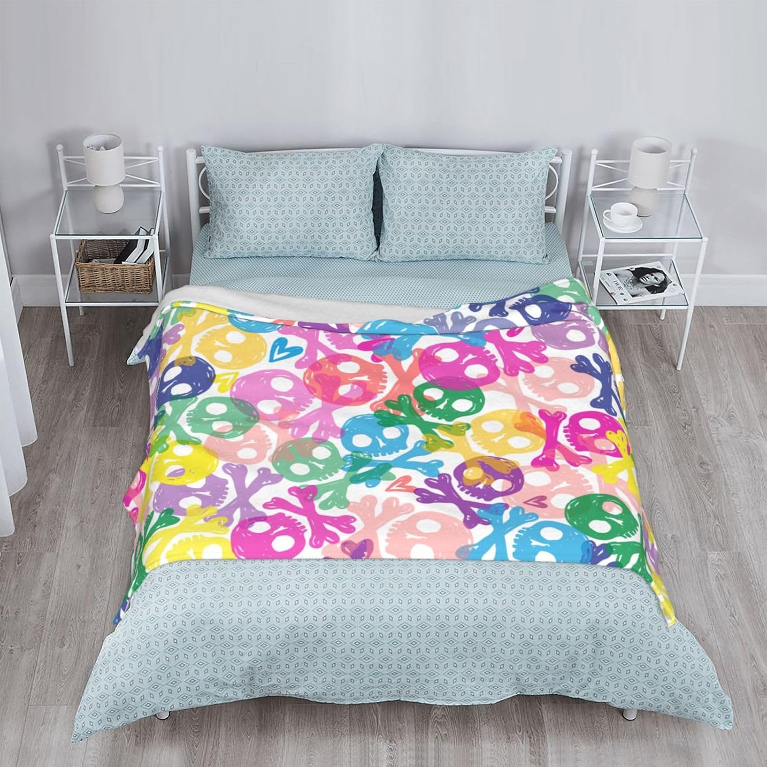 Colorful Sculls Throw Blanket for Bed Sofa Couch Beautiful Fleece Blankets Lightweight Soft Cozy 50"x40" - Image 9