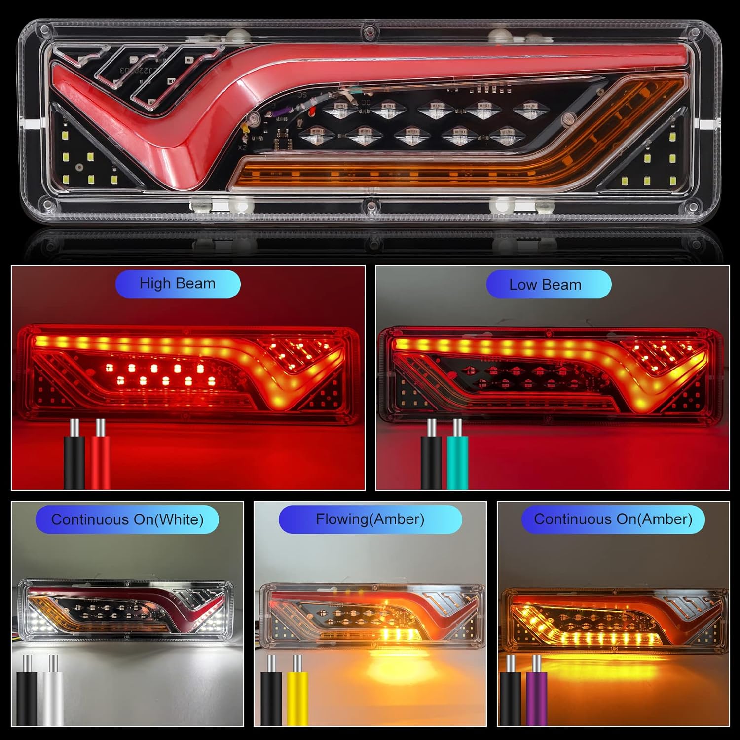 LED Truck Tail Lights, LED Trailer Rear Light Brake Lights Turn Signal/Reverse/Running Lights Universal Pickups Camper Vans Flatbed RV Tail Lighting, 2PCS