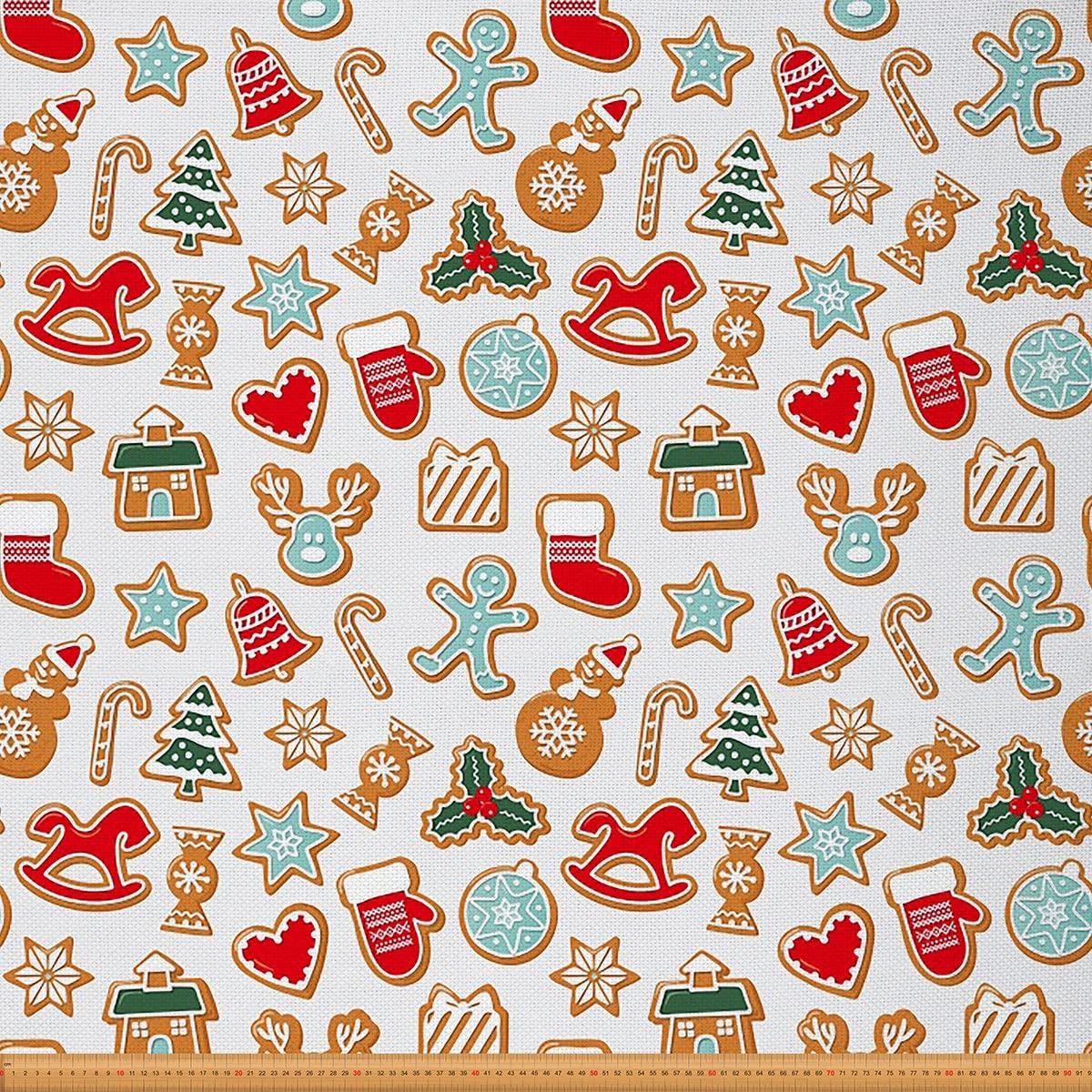 Cute Christmas New Year Fabric by The Yard Colorful Xmas Santa Gift Theme Upholstery Fabric for Chairs and Home DIY Projects Gingerbread Decorative Waterproof Fabric 1 Yard,(L92*W150cm)
