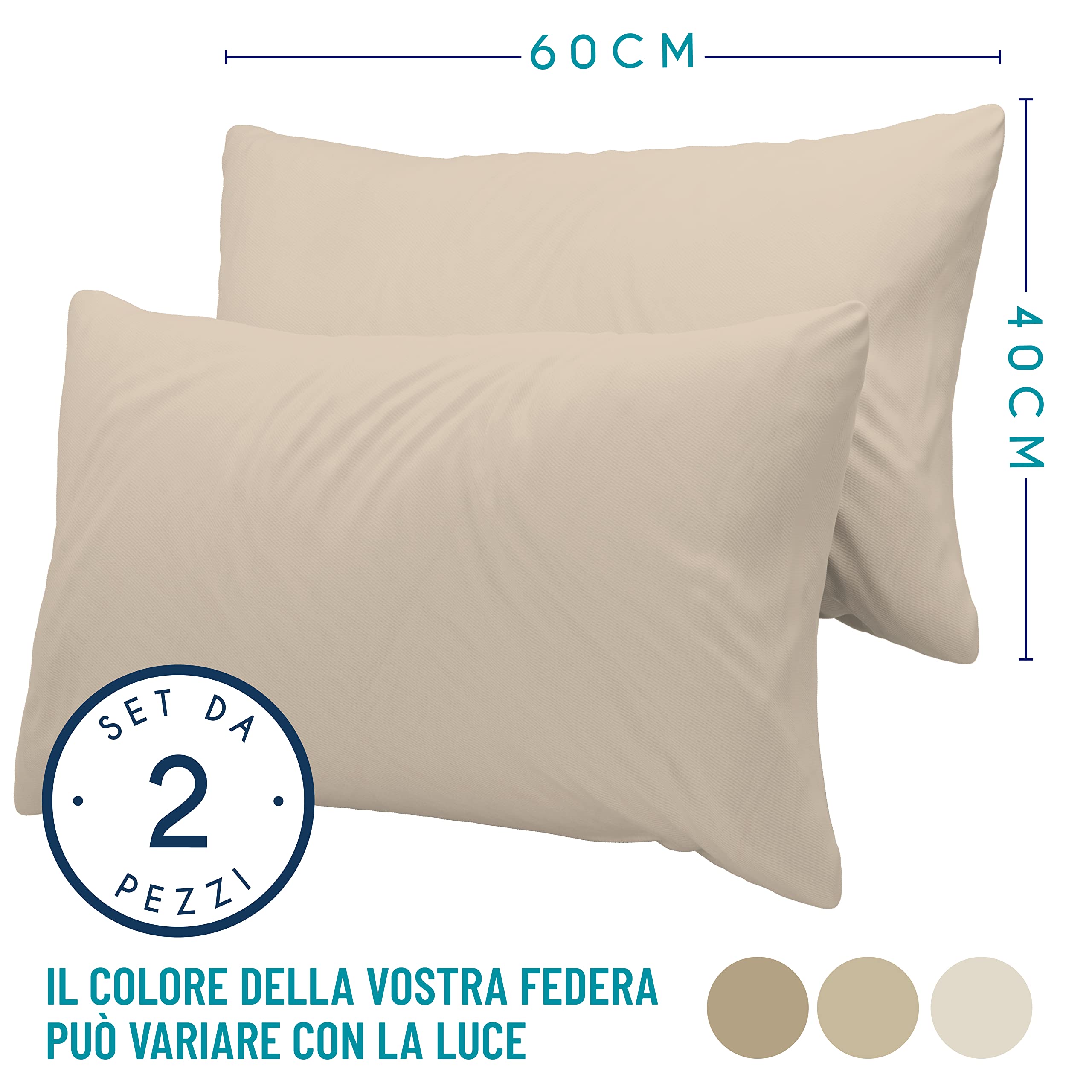Dreamzie Federa Cuscino (Set di 2) - Beige Cotone - Per i Cuscini 40 x 60 cm - 100% Jersey di Cotone - Federa da Cuscino - Copri Cuscino per Letto - Fodera Protezione per Cuscino