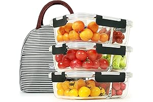 DAS TRUST 3-Compartment Glass Meal Prep Containers with Dividers