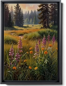 Vintage Wildflower Field Print, Home SunSky Painting Print on Canvas, Fall Spring Botanical Flowers, Spring Meadow Print Canvas, Country Field Wall Art, Wall Decoration, Print