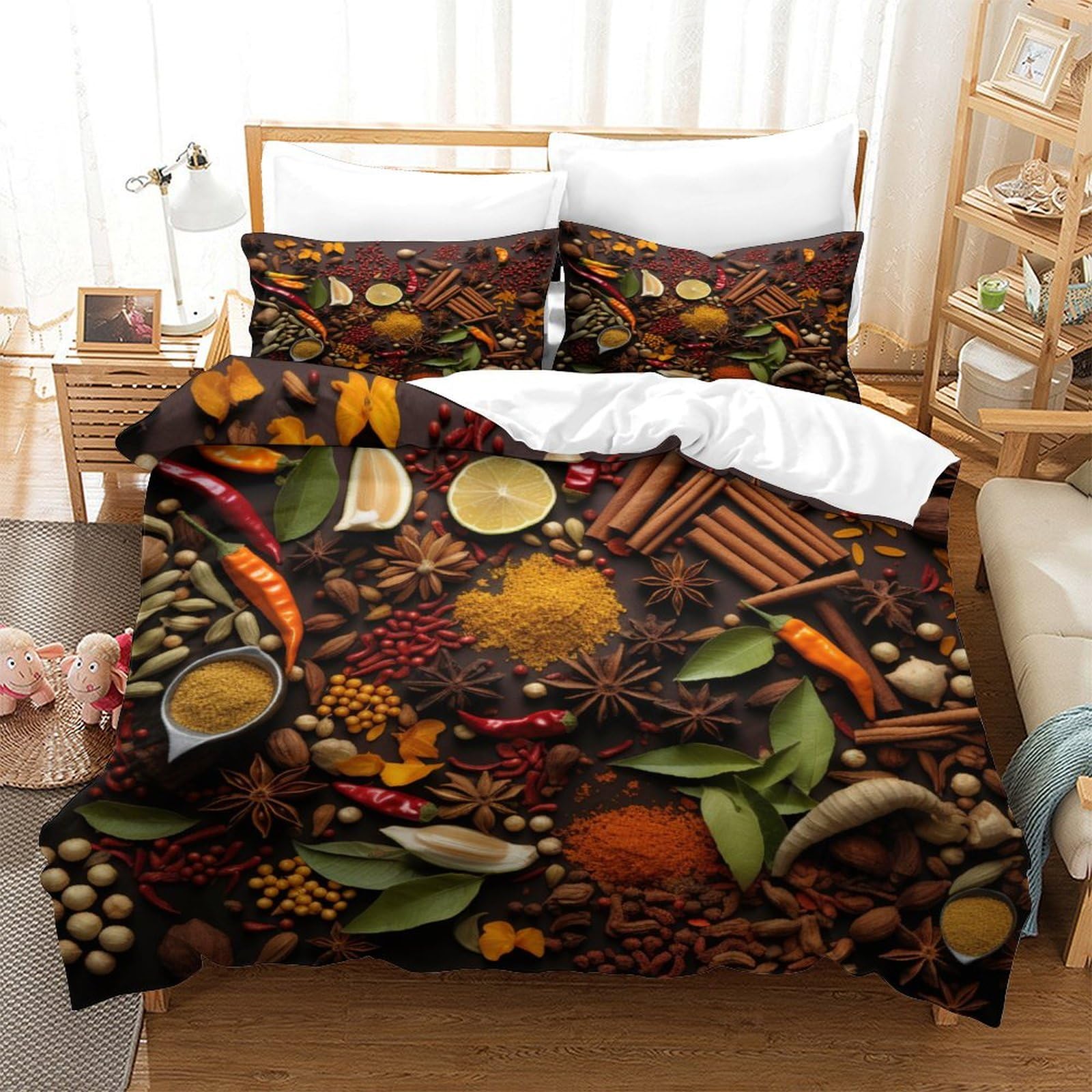 UENDOKRNN Colourful Spices Duvet Cover Set 3 PCS Hotel Quality Quilt Cover Bedding Bed Covers with Pillowcases with Zipper Closure Hypoallergenic Soft Breathable Microfiber Single（140x200cm）