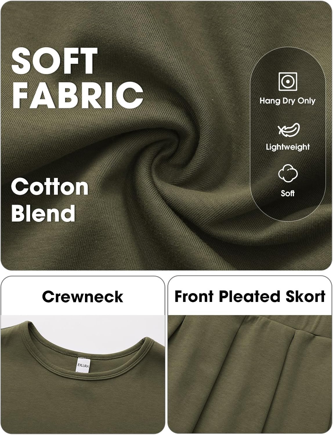 EXLURA Women Summer 2 Piece Sets Tennis Skirt Outfits Casual Cotton Cap Sleeve Tops Pleated Skorts Airport Travel Vacation - Image 3