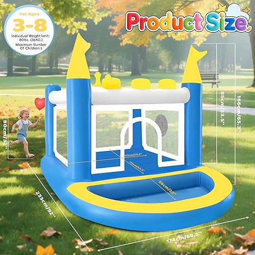 Miniatura 2 de Mini casa inflable con hoyo de bolas, castillo animoso de PVC 5 en 1 para niños con bomba de aire eléctrica, casa de salto de corona pequeña para