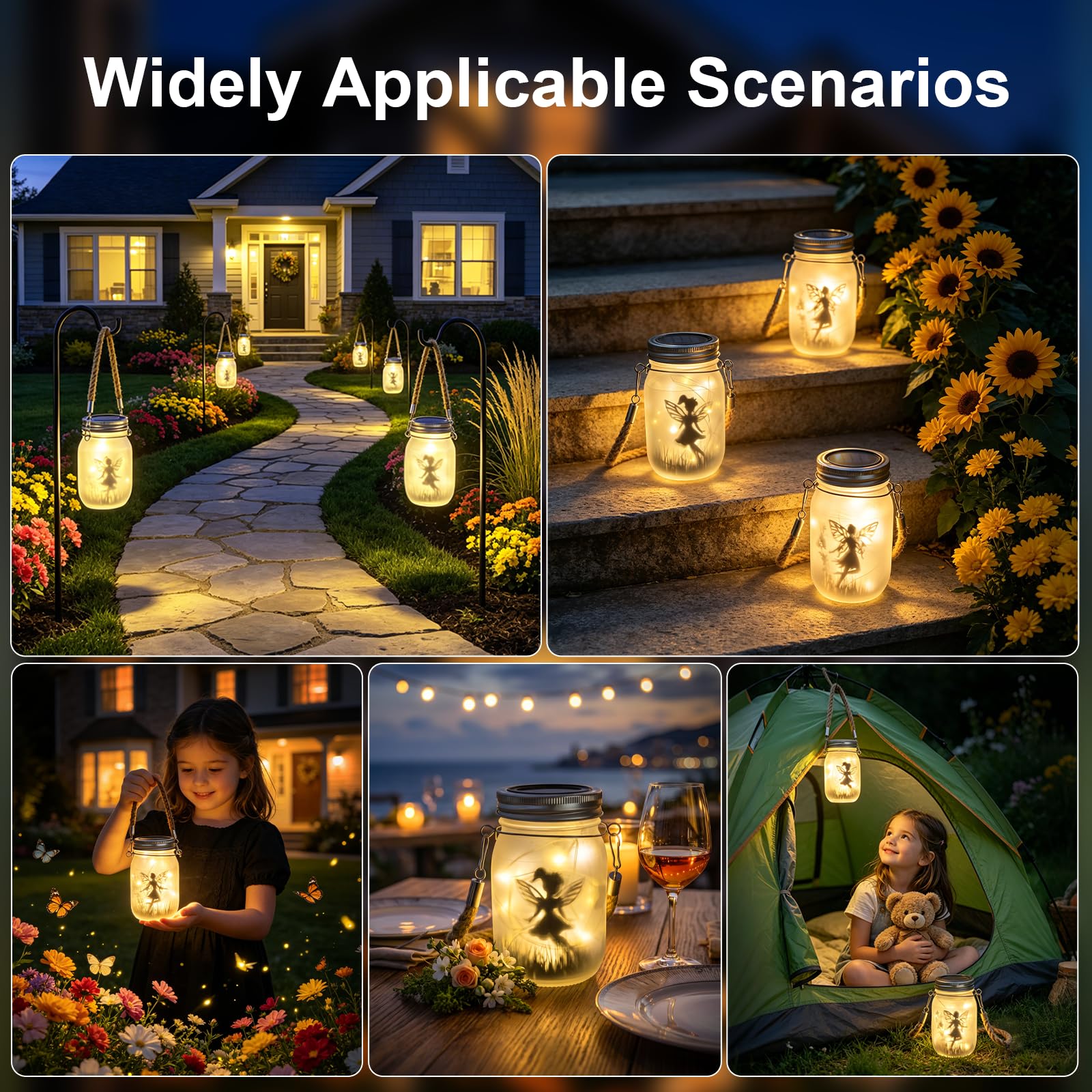 2 Pezzi Lanterne Solari da Esterno Appendere, Fata Farfalla in Barattolo di Vetro, LED Lanterna Solare da Esterno, IP65 Impermeabile Lampada Solare da Giardino per Terrazza Festa Decorazioni (Caldo)
