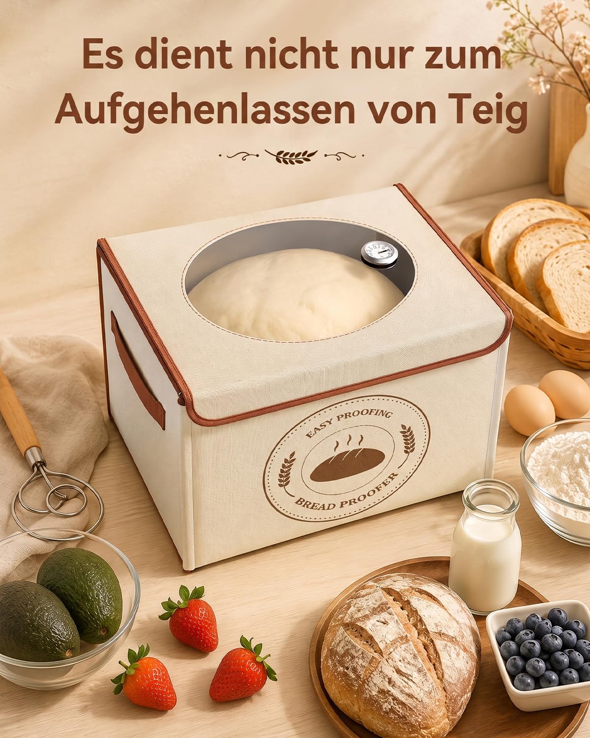 Boîte de fermentation pliable avec réglage de la température de 21 à 50 °C et minuterie de 24 h, boîte de fermentation avec étagère en métal et hygromètre, idéale pour la pâte à sure, le pain, la
