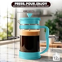 Vista 2 de Utopia Kitchen French Press - Cafetera de café expreso y té con filtros triples, émbolo de acero inoxidable y vidrio de borosilicato resistente al