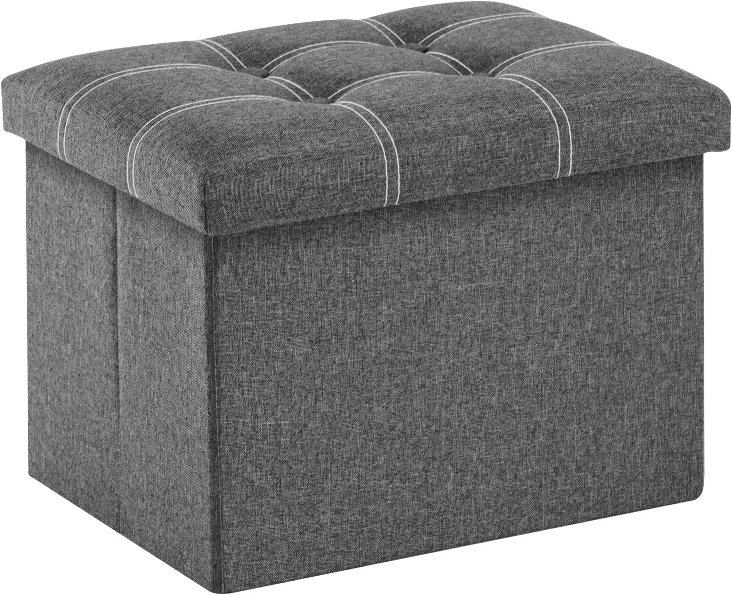 AR Mall Folding Storage Ottoman, Long Shoes Sofa Bench, Fabric Linen Footrest Stool for Laundry, Storage Space, End Bed Storage Seat, Toys Organizer Bin Box with Lidded (Grey)