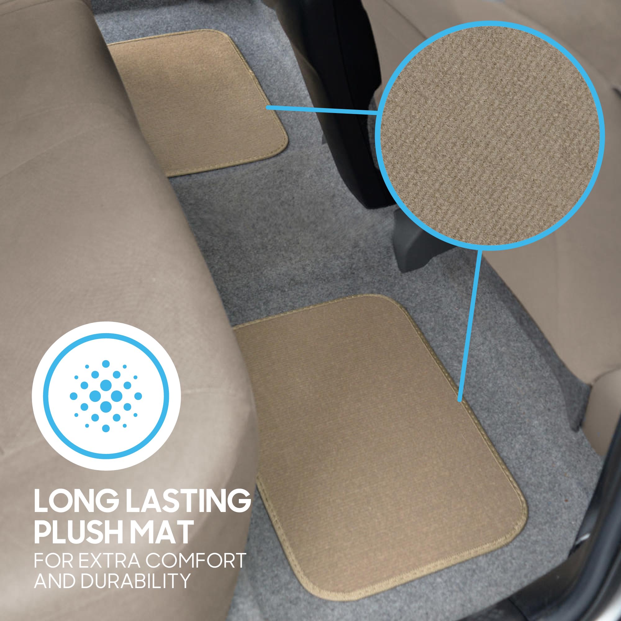 BDK Premium Medium Beige Carpet Floor Mats for Cars - Universal Fit Interior 4-Piece Car Mats Full Set — view 6