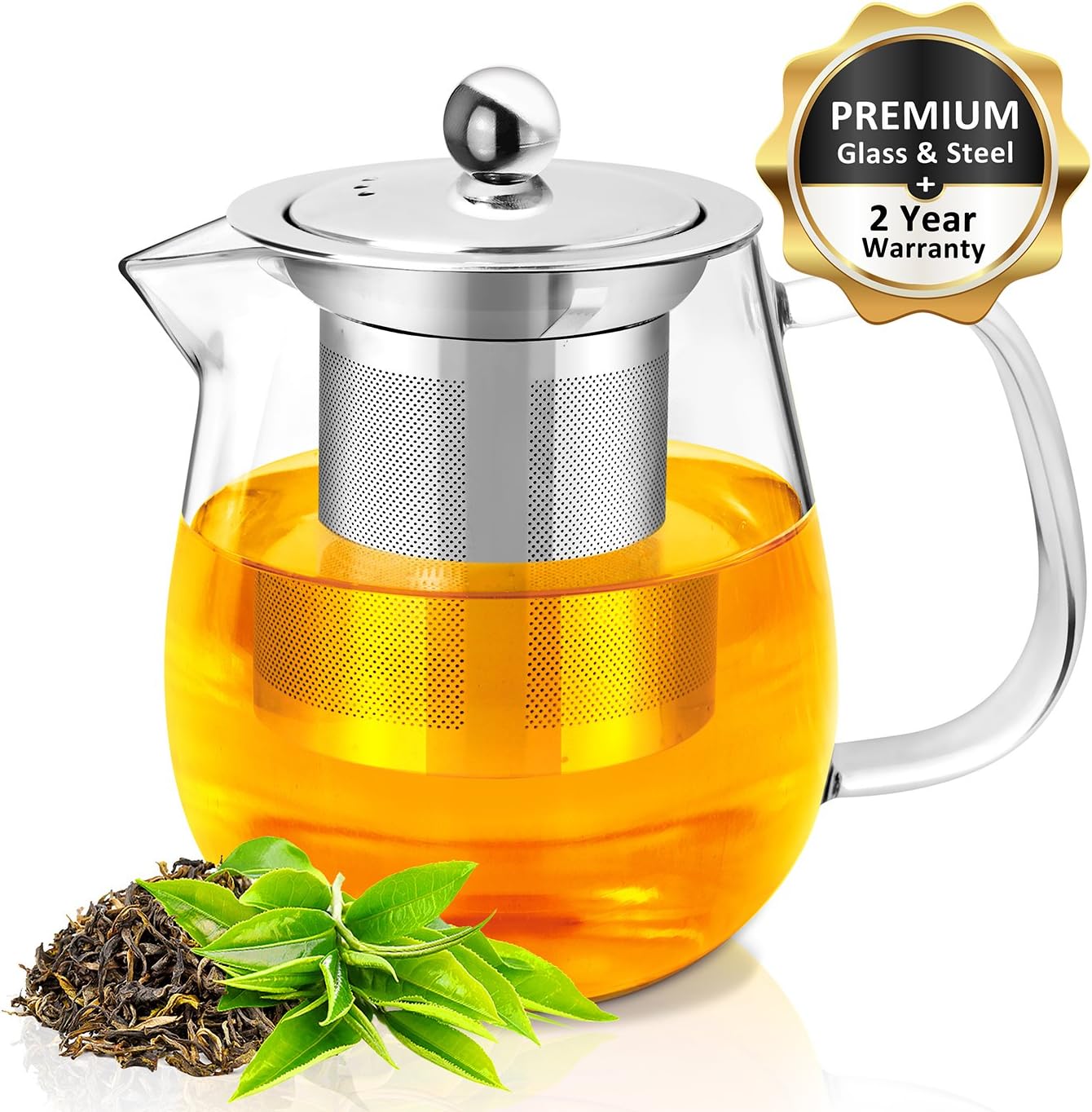 RayPard Teapot, 700ml glass tea pot with Infuser, Microwavable and Stovetop Safe, Tea Strainer for Loose Leaf Tea and Blooming Tea