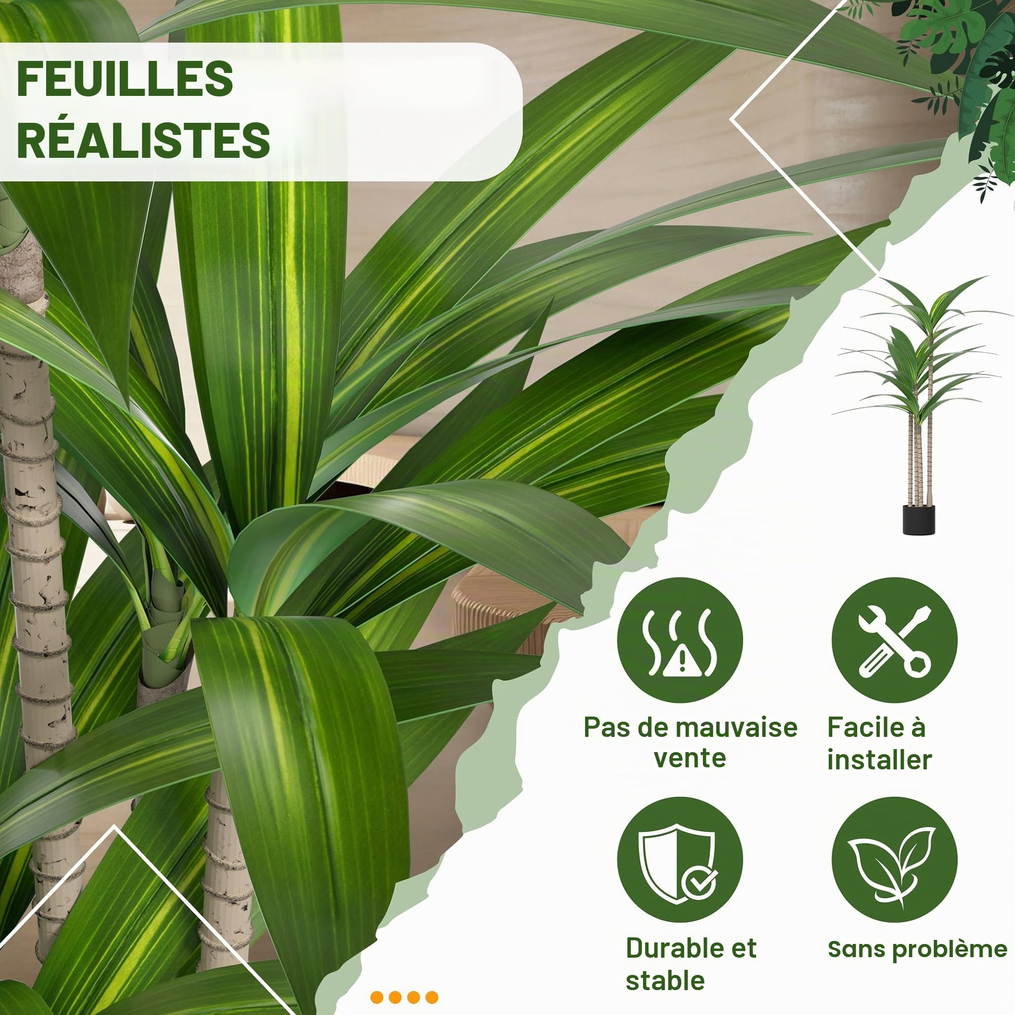 FIVMEN Plante artificielle Dracaena Fragrans Plantes d'intérieur Plantes artificielles Arbre artificiel comme réel avec pot Plantes artificielles Plantes artificielles Fausse plante pour salon