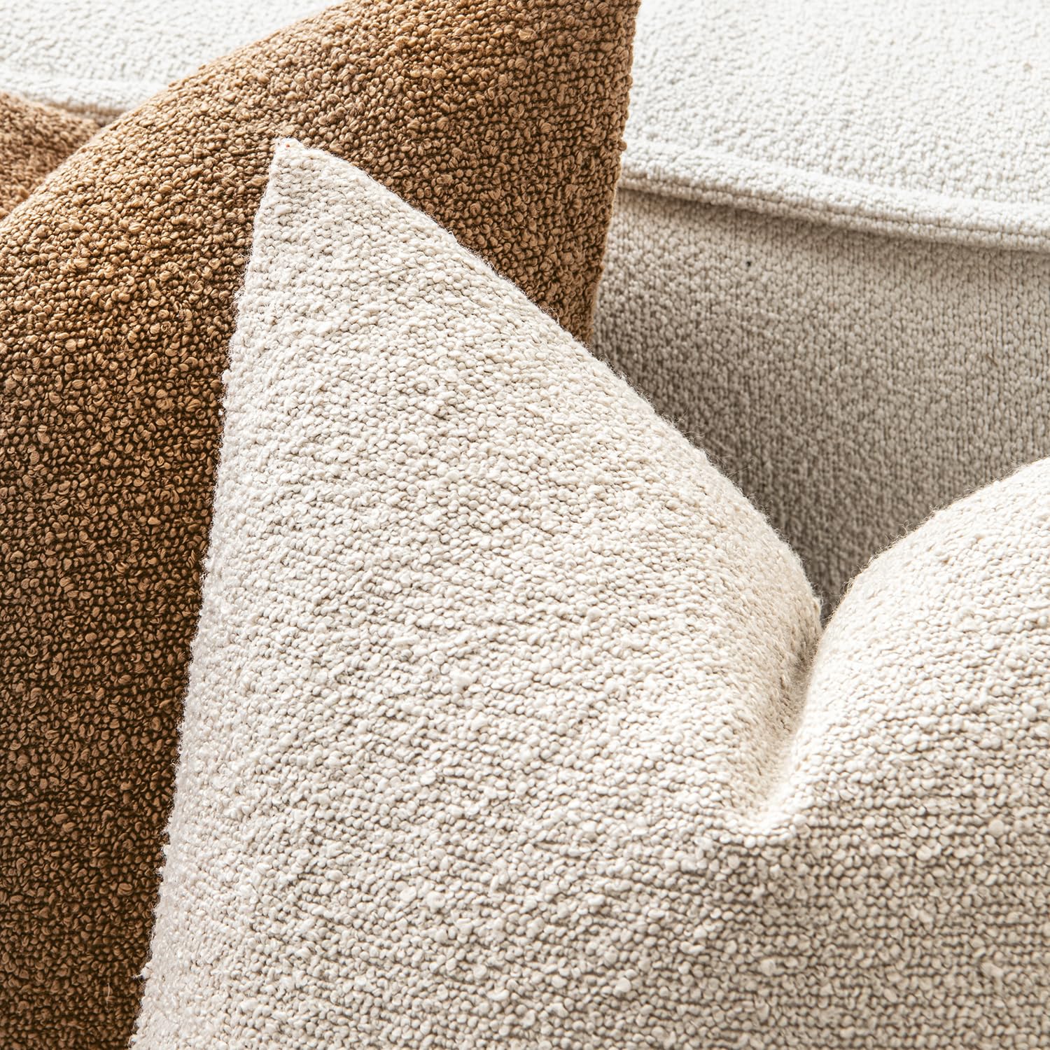 MIULEE 20x20 Inch Decorative Pillow Covers for Couch Bed Set of 2 Textured Boucle Neutral Throw Pillows Natural Beige Accent Solid Cushion Pillowcase Cozy Soft Sofa Livingroom Home Decor