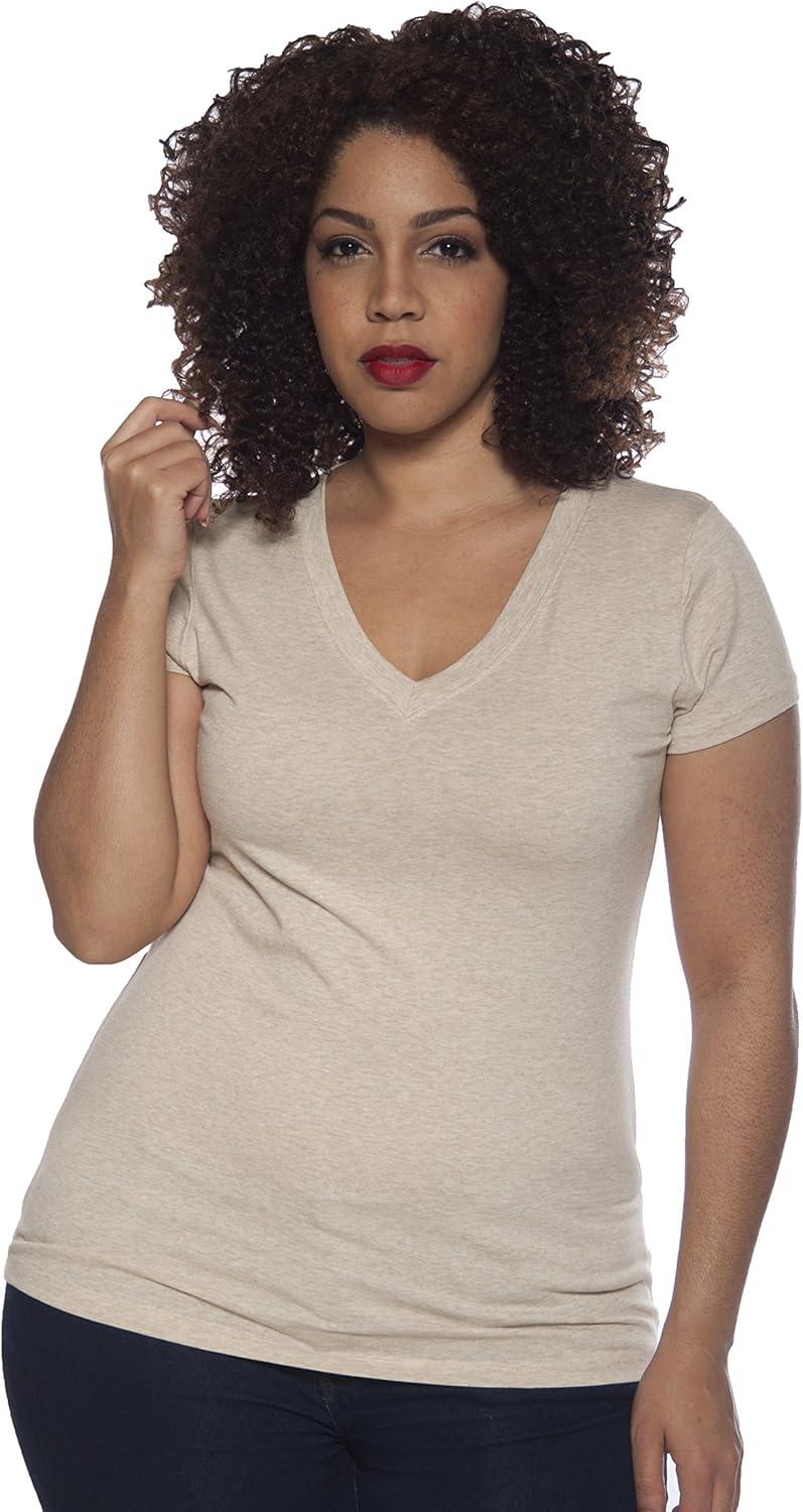 4 Pack Zenana Women's Basic V-Neck T-Shirts Small Black, Black, H Beige, H Gray - Image 6