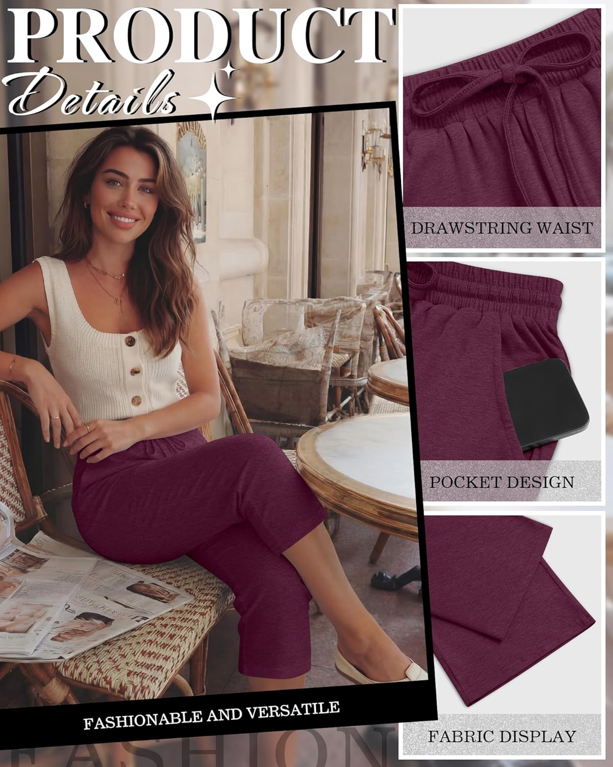 Neer 4 Pack Women's Capri Pants Wide Leg Yoga Capri Sweatpants Drawstring Summer Lounge Loose Fit Cropped Pants with Pockets - Image 4