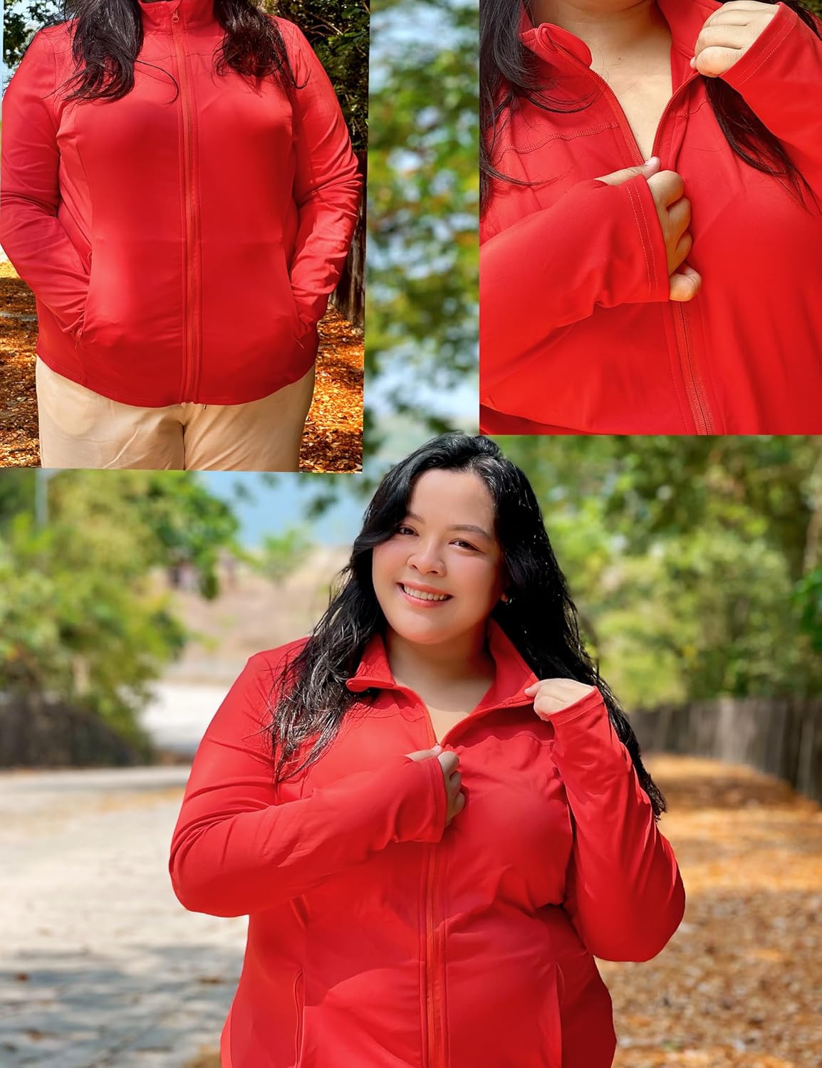 FOREYOND Plus Size Jackets for Women Athletic Workout Running Jacket Full Zip up Lightweight Yoga Tops with Thumb Holes - Image 2