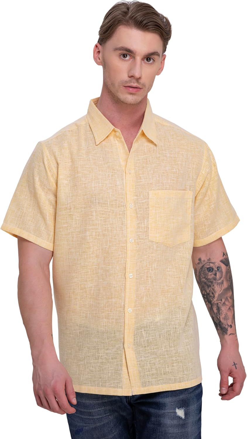 HAPPY BAY Mens Short Sleeve Button Down Solid Shirts Casual Vacation Camp Collared Shirt Tops Summer Beach Shirts for Men