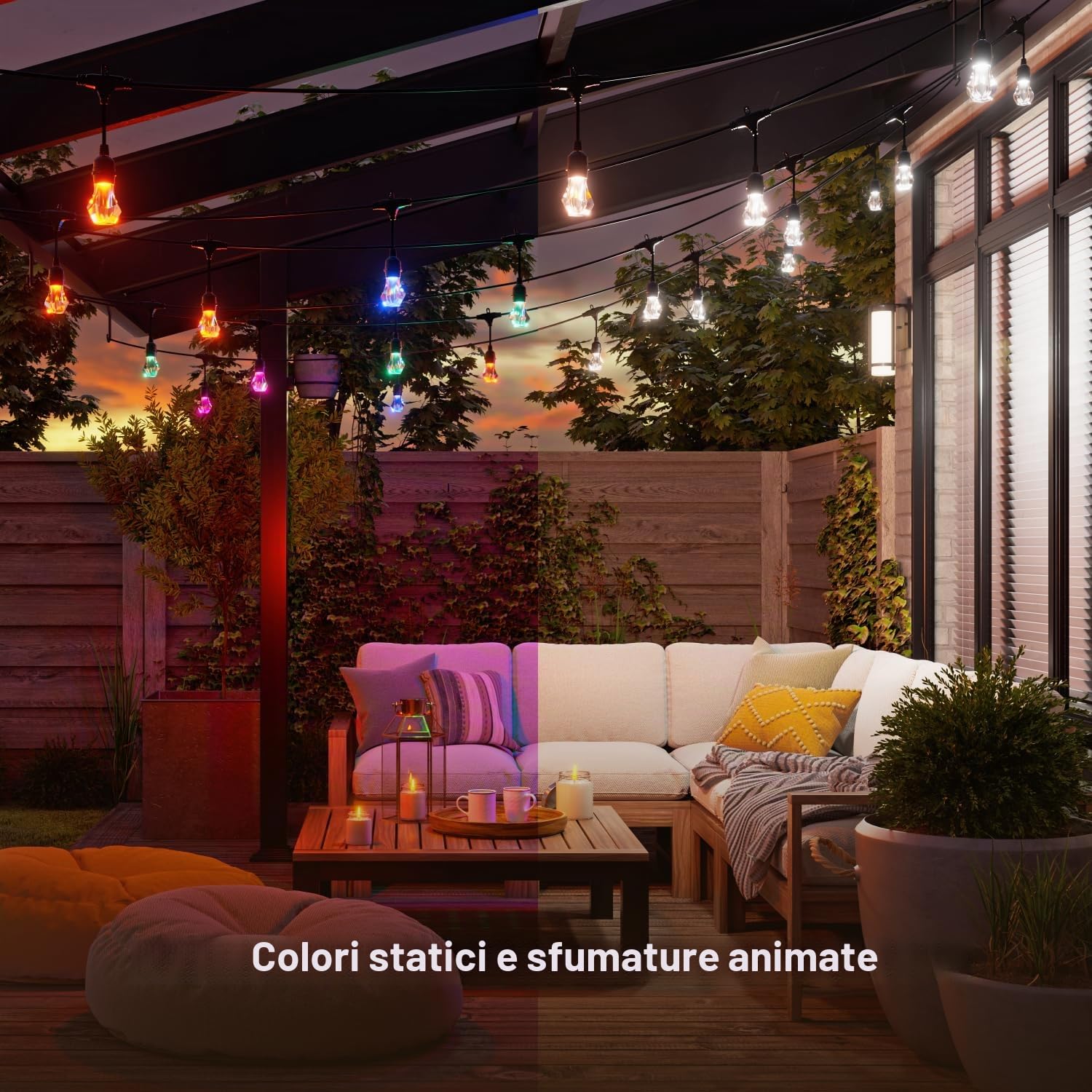 Nanoleaf Matter Essentials, Catena Luminosa Esterno Expansion Pack 15M LED RGBICW - Luci Led 16M Colori, IP65 Impermeabile, 20 Lampadine LED, WiFi Bluetooth Matter, Adatto per Giardino Balcone Gazebo