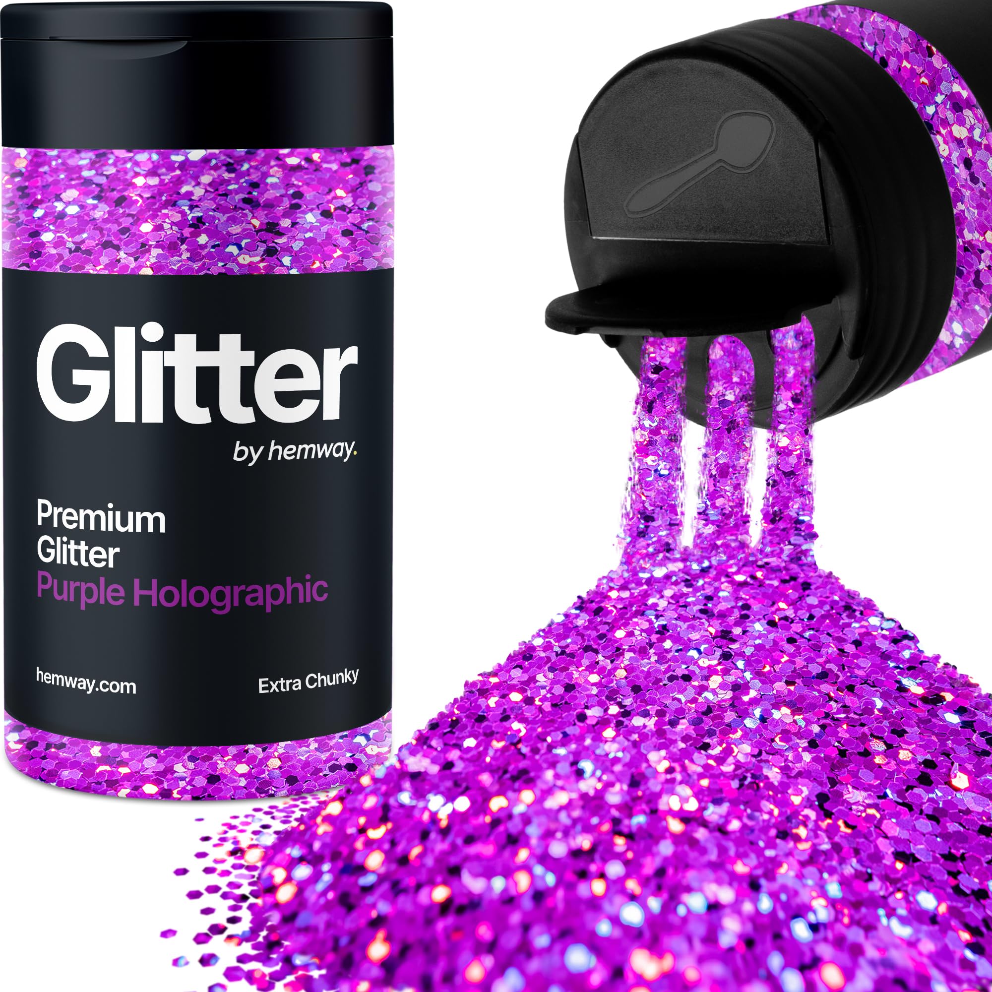 Holographic Purple Glitter Shaker, 130g Extra Chunky Glitter, Crafts 1/24" Metallic Flake Purple Sequins
