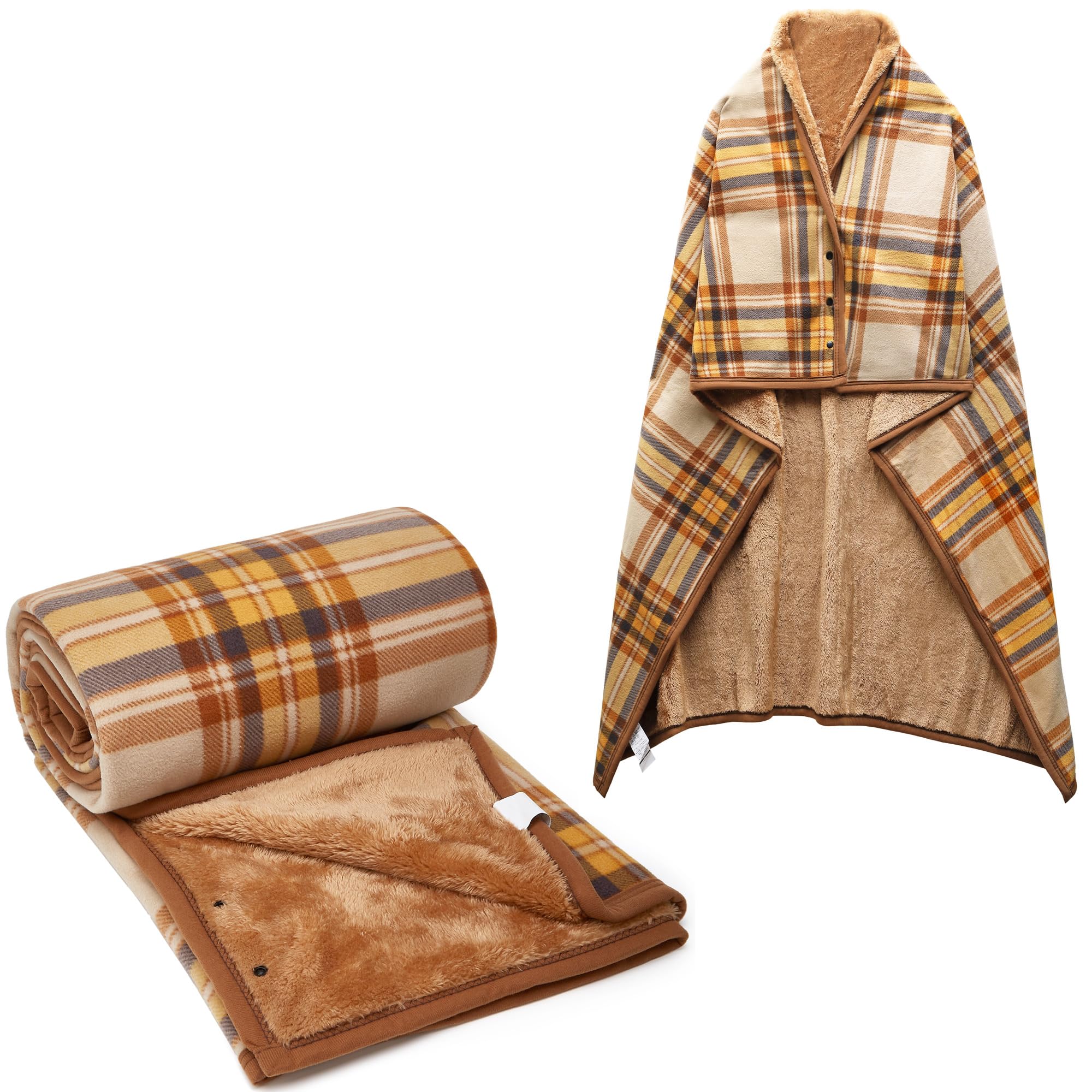 forestfish Fleece Wearable Blanket Plus Size, Comfy Lightweight Lap Blanket Poncho Throw with Buttons, 63“x 55”(Yellow)